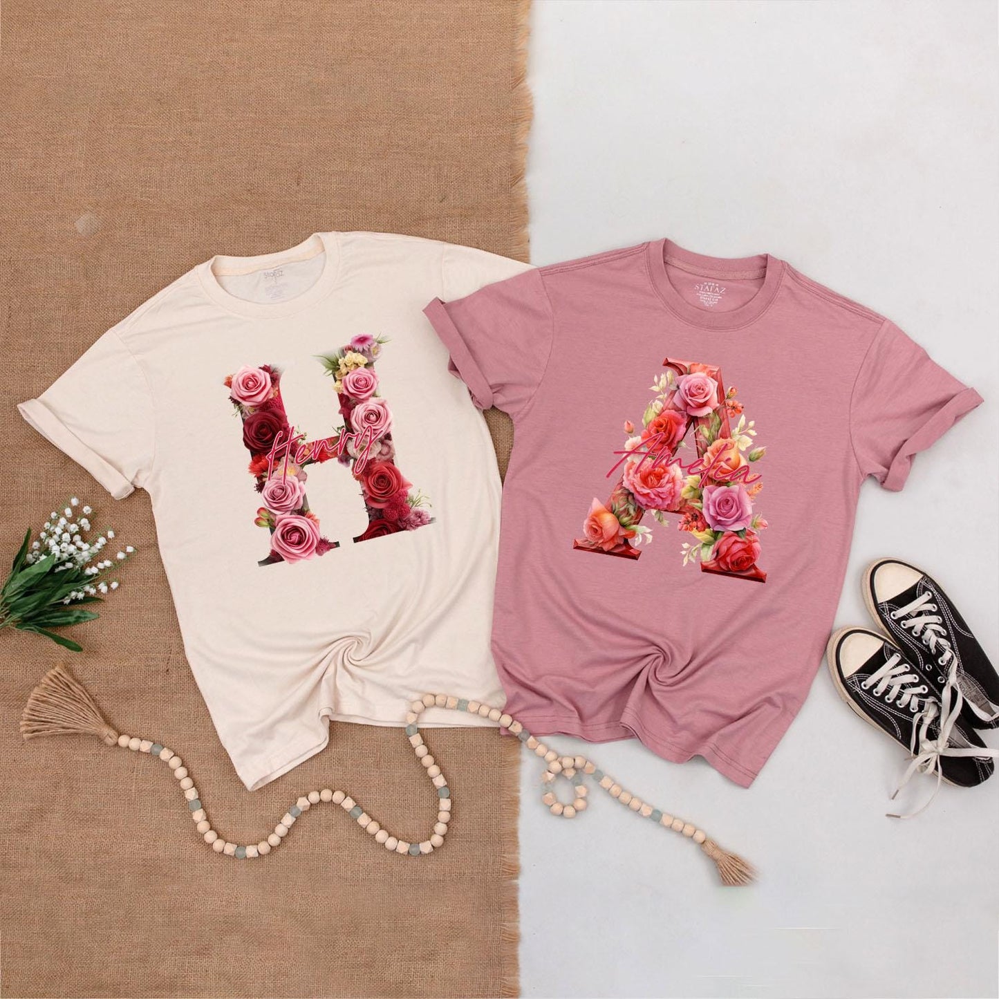 Custom Alphabet Valentine Family Matching T-Shirts Baby Rompers Couples Outfits Kids Adults Tees Valentine's Day Gifts