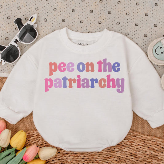 Pee on the Patriarchy Baby Romper - Funny Feminist Infant Outfit, Bubblegum Pink, Lavender & Blue Design, Baby Shower Gift, Newborn Announcement