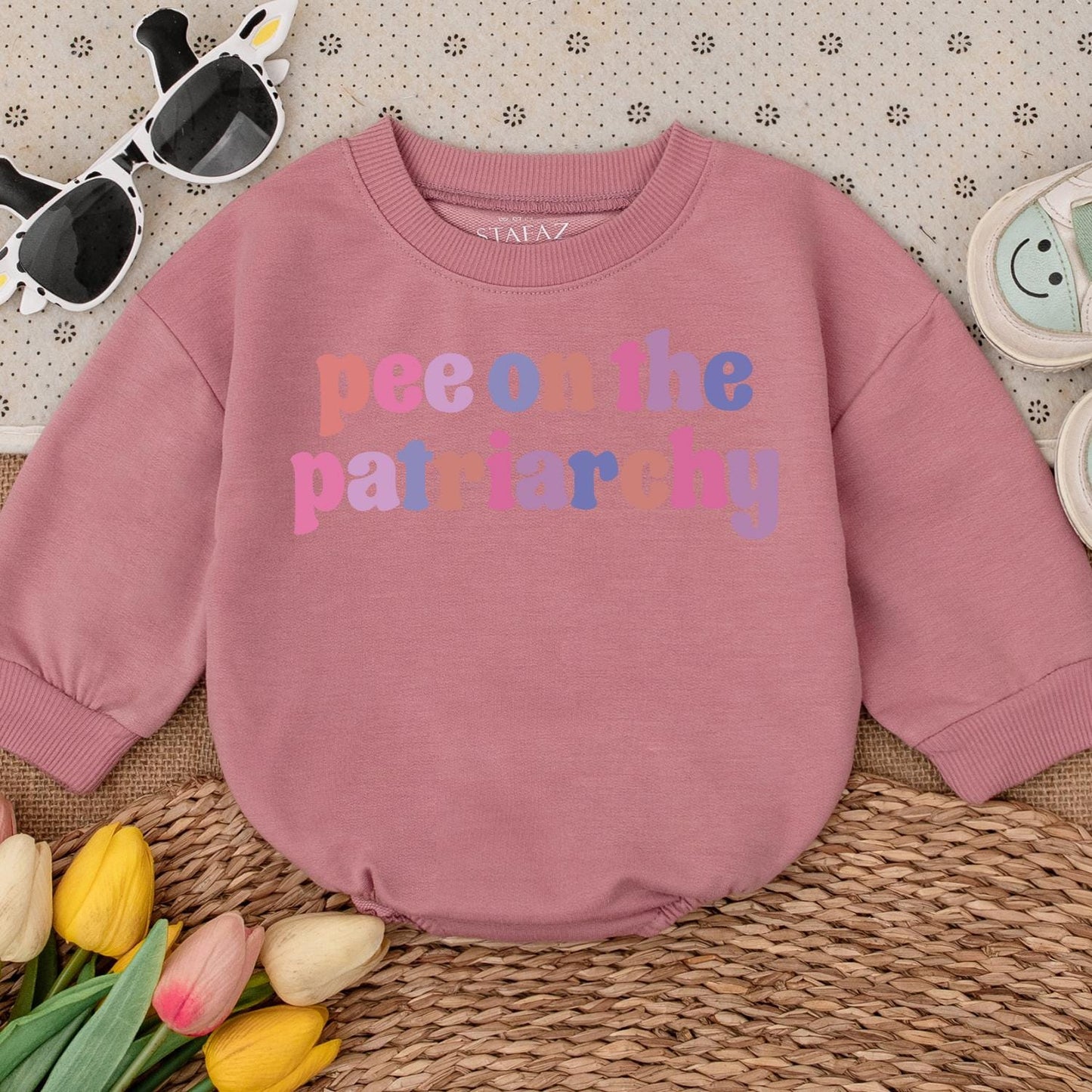 Pee on the Patriarchy Baby Romper - Funny Feminist Infant Outfit, Bubblegum Pink, Lavender & Blue Design, Baby Shower Gift, Newborn Announcement