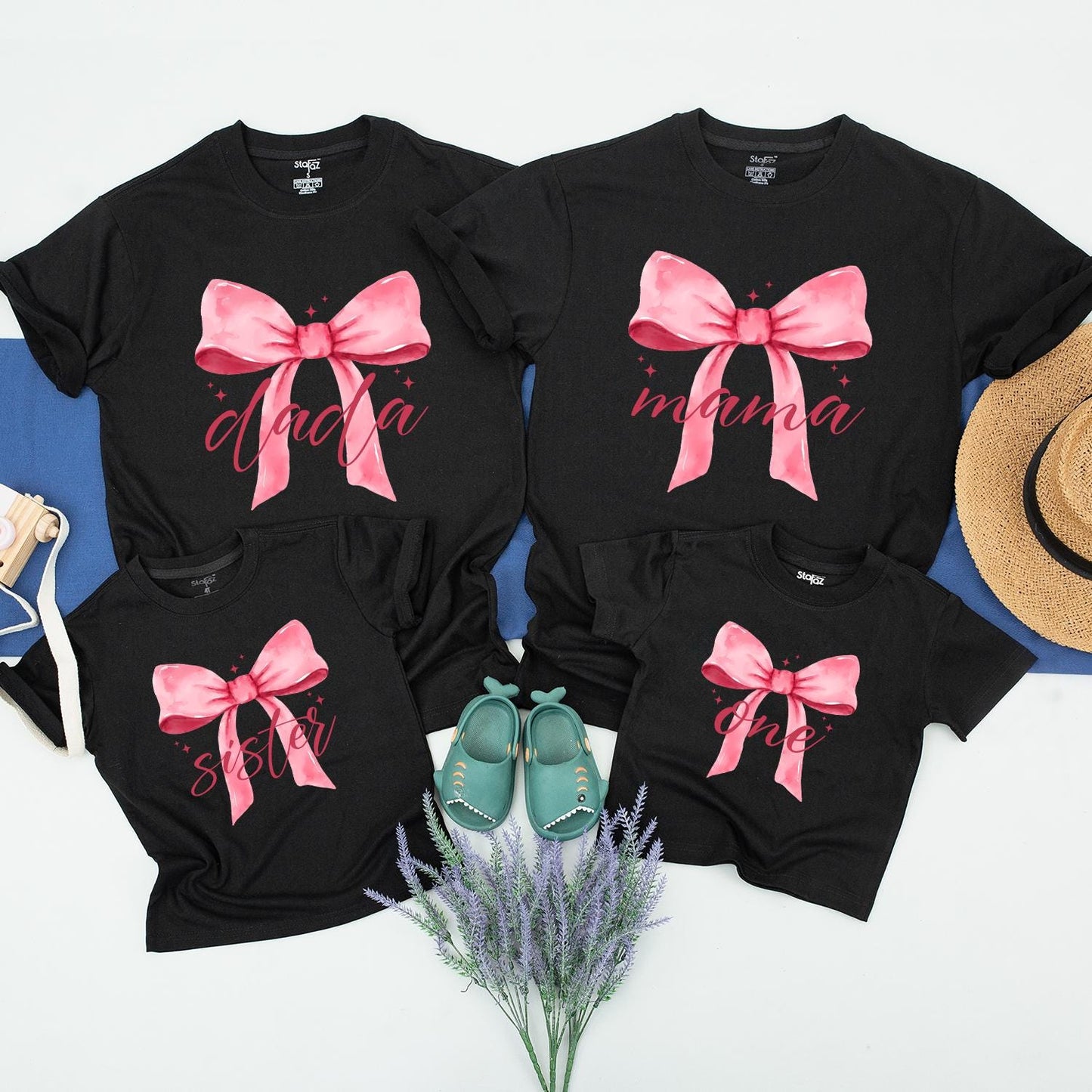 Pink Bow First Birthday Family Shirts: Dada, Mama, Sister & One! Girl's 1st Birthday Party Matching Outfits, Pink Bow Birthday, Comfortable