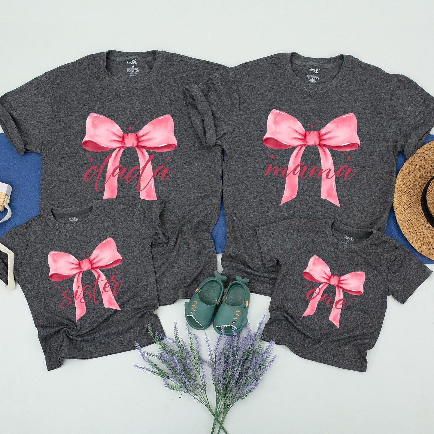 Pink Bow First Birthday Family Shirts: Dada, Mama, Sister & One! Girl's 1st Birthday Party Matching Outfits, Pink Bow Birthday, Comfortable