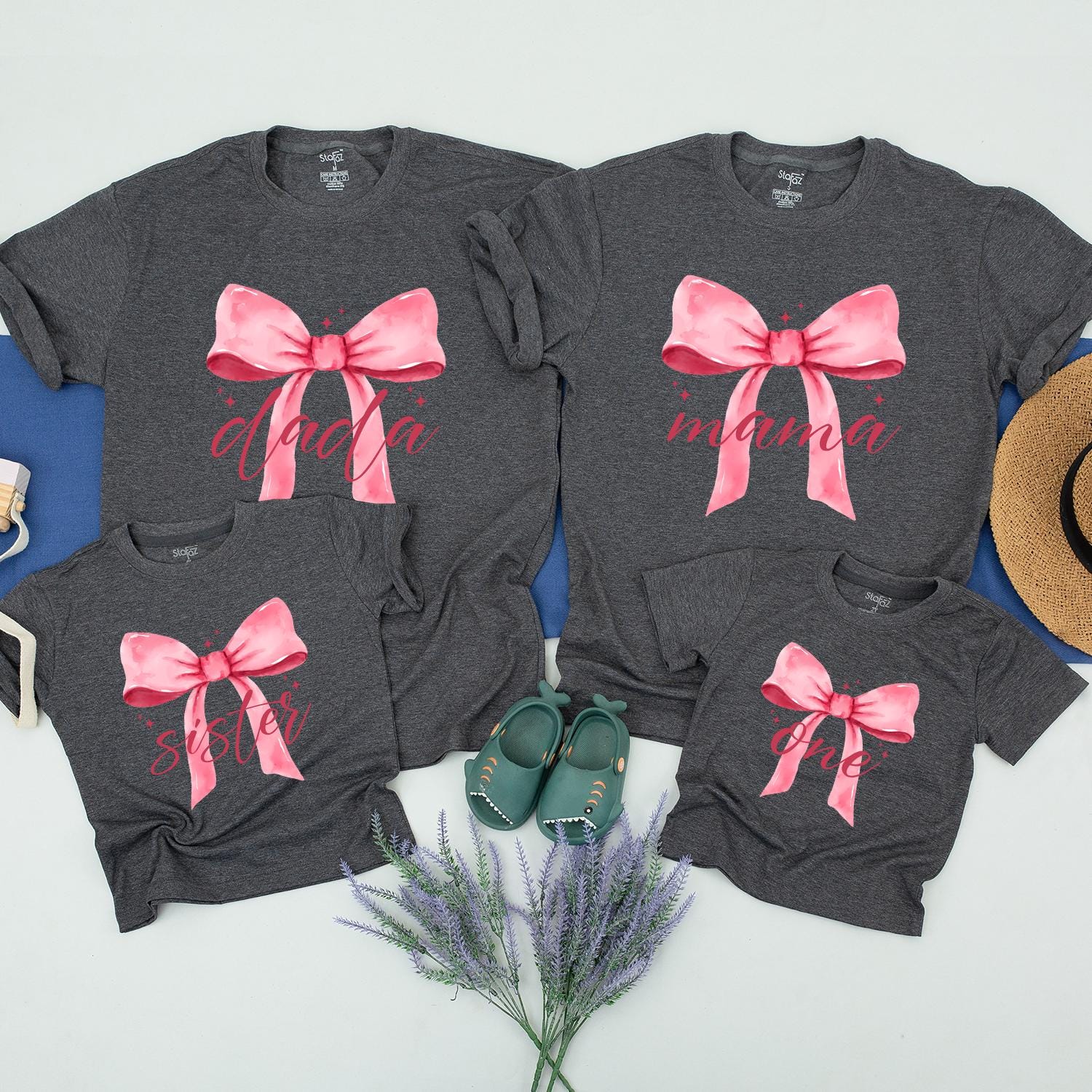 Pink Bow First Birthday Family Shirts: Dada, Mama, Sister & One! Girl's 1st Birthday Party Matching Outfits, Pink Bow Birthday, Comfortable
