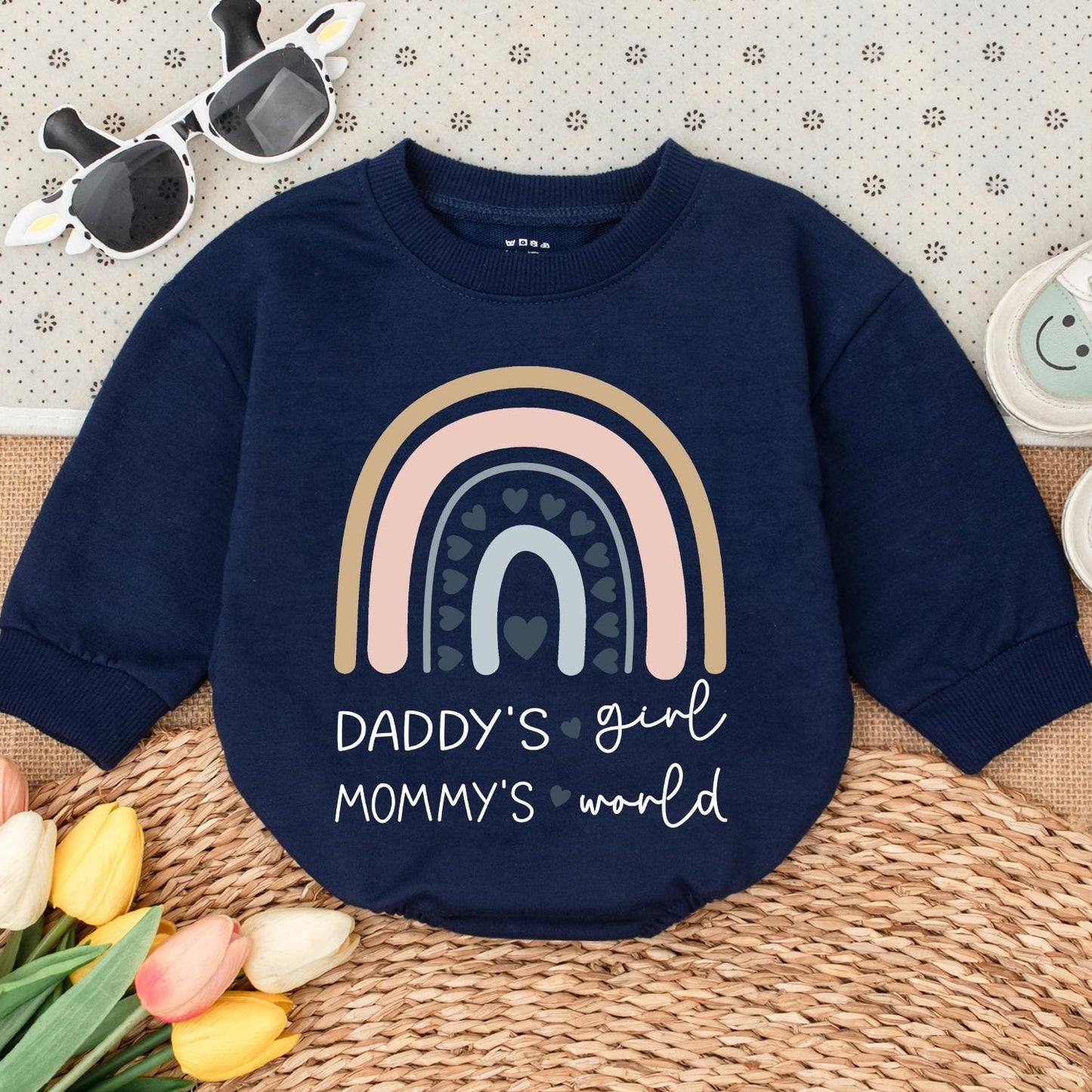 Daddy's Girl Mommy's World Baby Romper Cute Pastel Rainbow Hearts Infant Bodysuit Newborn Gift Shower Present