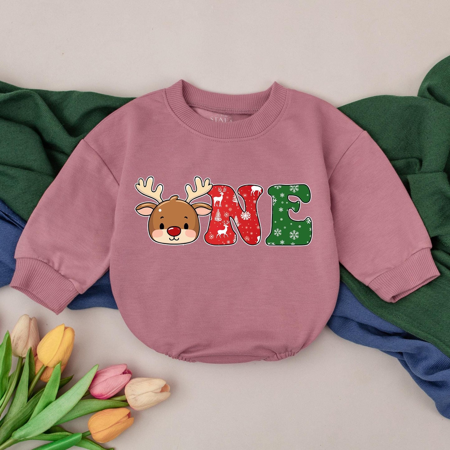 First Christmas One Little Reindeer Baby Romper Adorable Newborn Girl Xmas Outfit Cute Reindeer O Design Red Green Snowflakes
