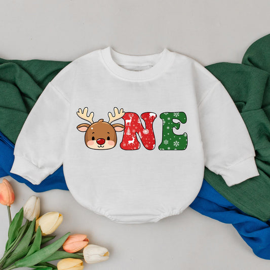 First Christmas One Little Reindeer Baby Romper Adorable Newborn Girl Xmas Outfit Cute Reindeer O Design Red Green Snowflakes