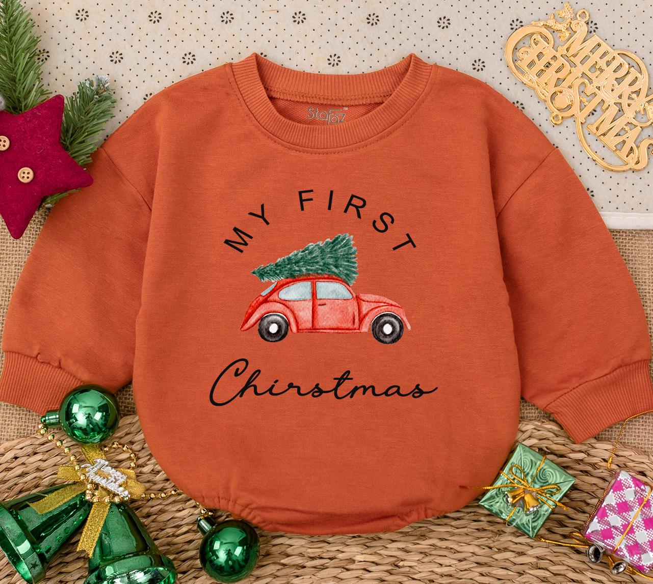 My First Christmas Romper Sweatshirt Baby Red Car Christmas Tree Holiday Outfit Newborn Bodysuit Winter Clothes Gift