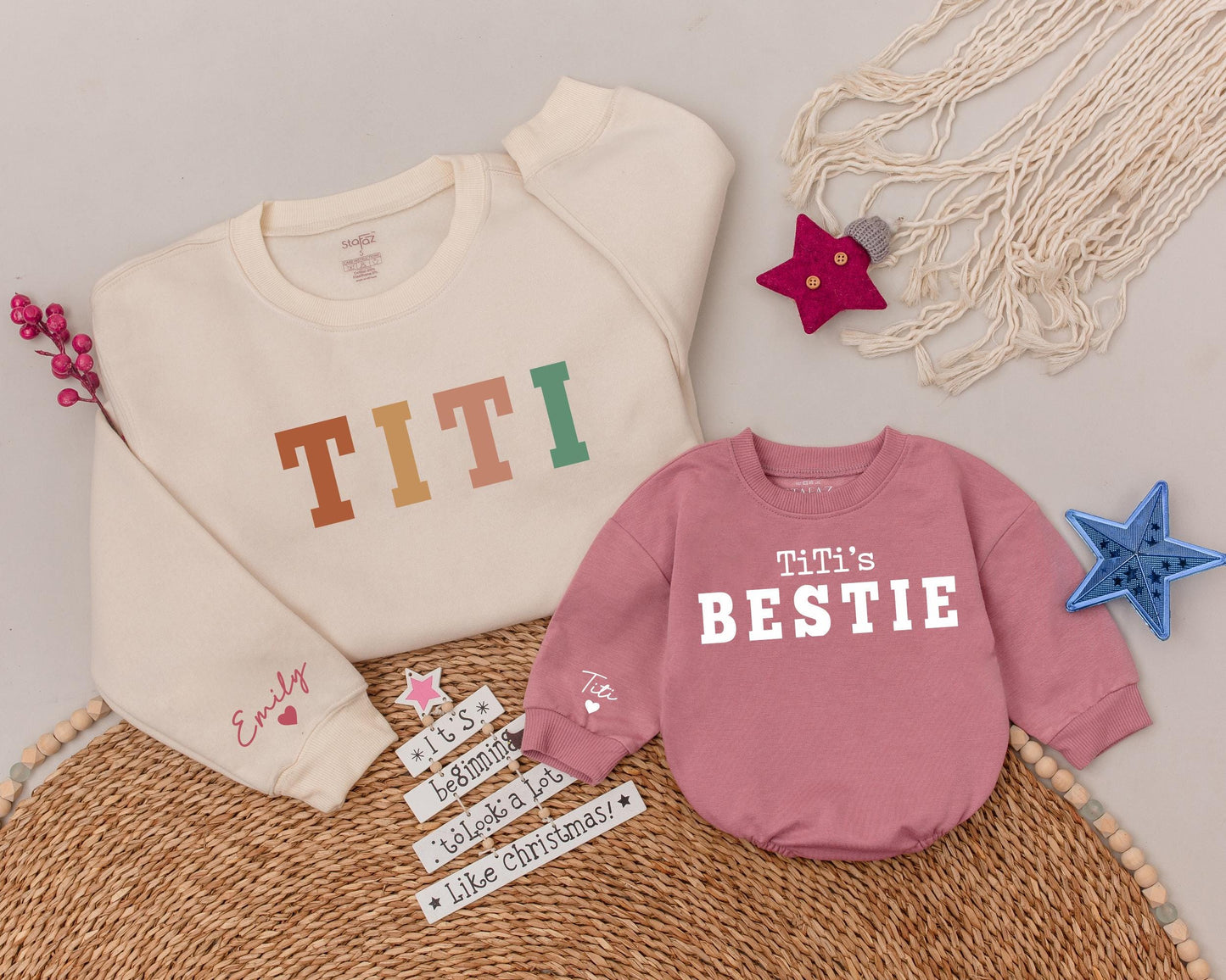 Custom Name Titi and Titi's Bestie Matching Sweatshirts for Auntie and Niece Baby Romper Outfit Comfortable Soft Aunt Baby Shower Gift