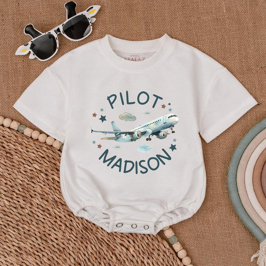 Personalized Name Pilot Romper Baby Boy Airplane Kids Gift Future Aviator Newborn Bodysuit Airplane Lover Toddler Outfit