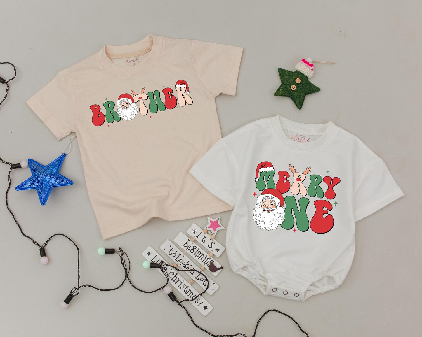 Merry One First Birthday Christmas Shirt with Santa Retro Psychedelic Lettering Matching Family Vintage Holiday Tee for Baby Announcement Gift