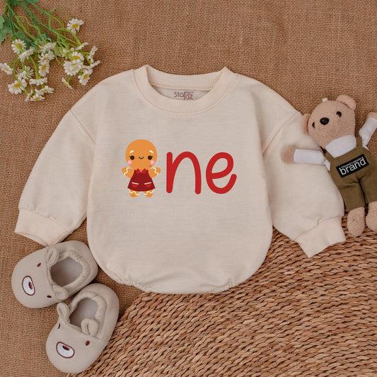 Gingerbread One First Birthday Romper Christmas Cookie Baby Bodysuit Boy Girl Festive Celebration Outfit Soft Cotton Holiday Gift for Newborn