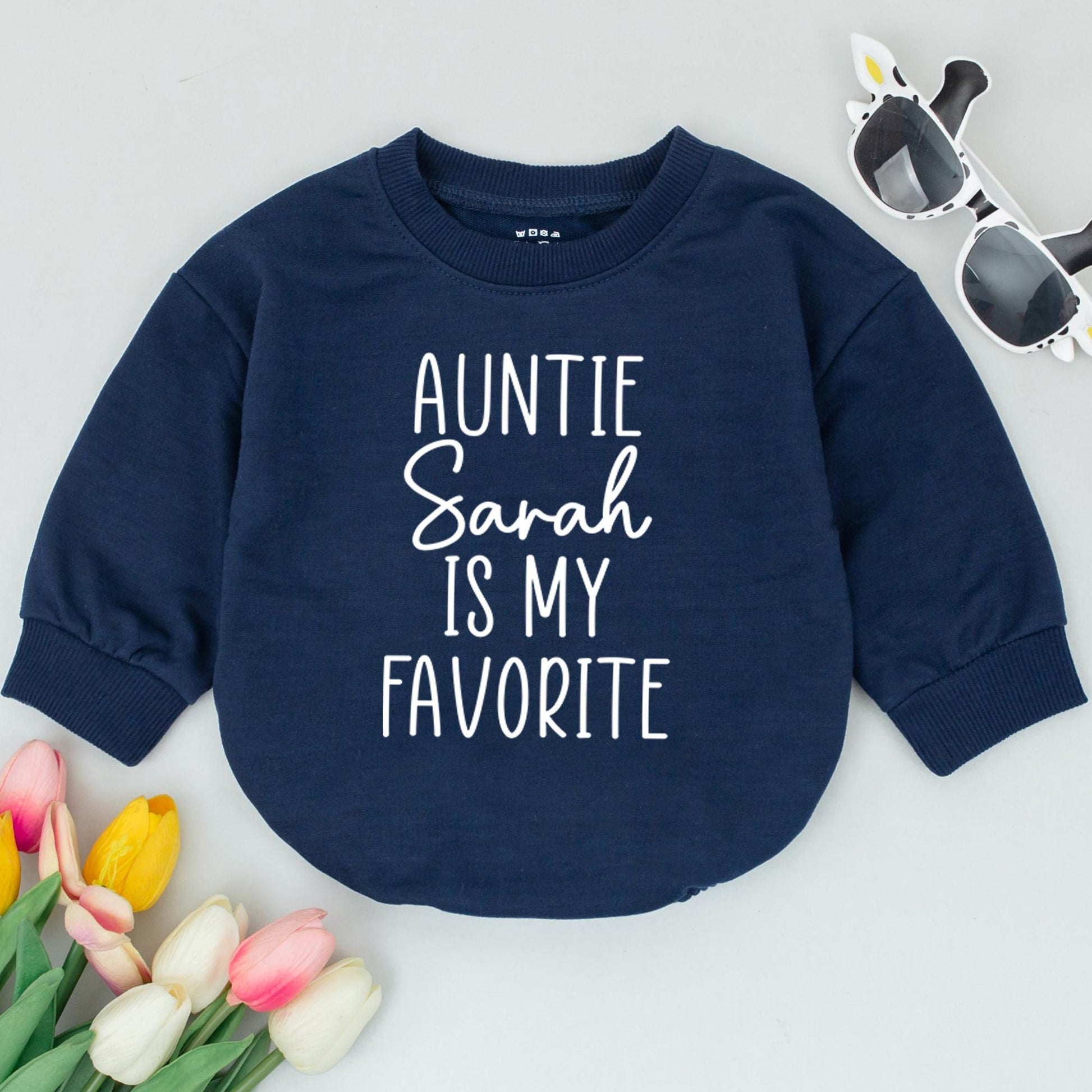 Auntie Is My Favorite Baby Romper Dark Grey Print Simple Modern Design Gift for New Aunt Pregnancy Reveal Baby Bodysuit