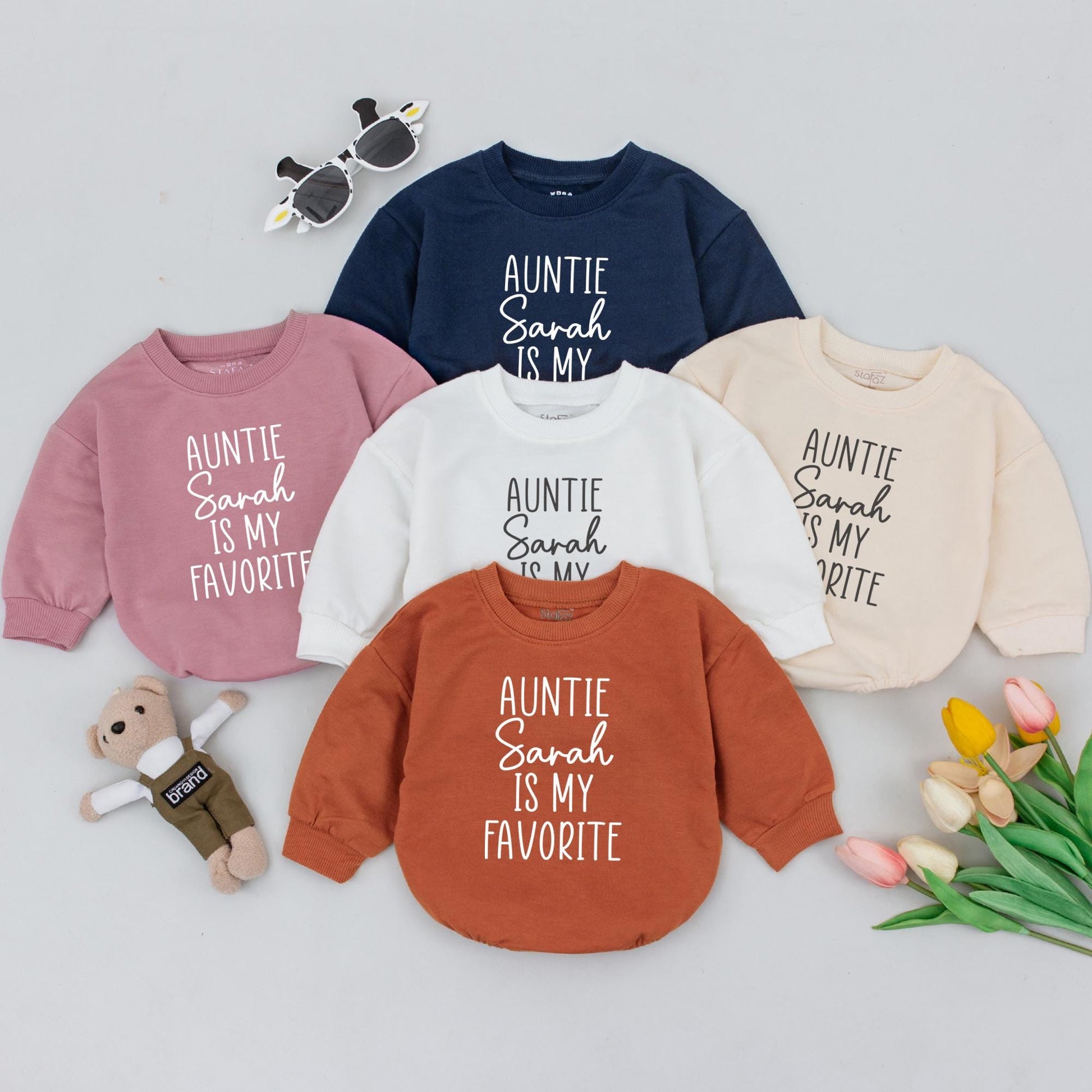 Auntie Is My Favorite Baby Romper Dark Grey Print Simple Modern Design Gift for New Aunt Pregnancy Reveal Baby Bodysuit