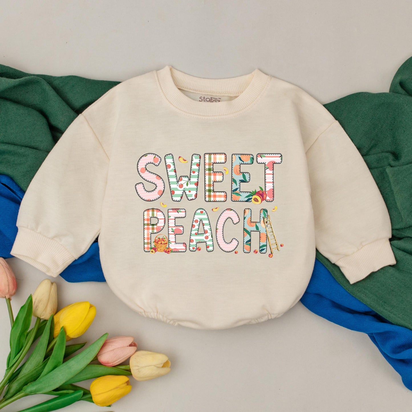 Sweet Peach Bubble Romper for Baby Girls First Birthday Outfit Whimsical Peachy Design Newborn Shower Gift Comfortable Infant Bodysuit