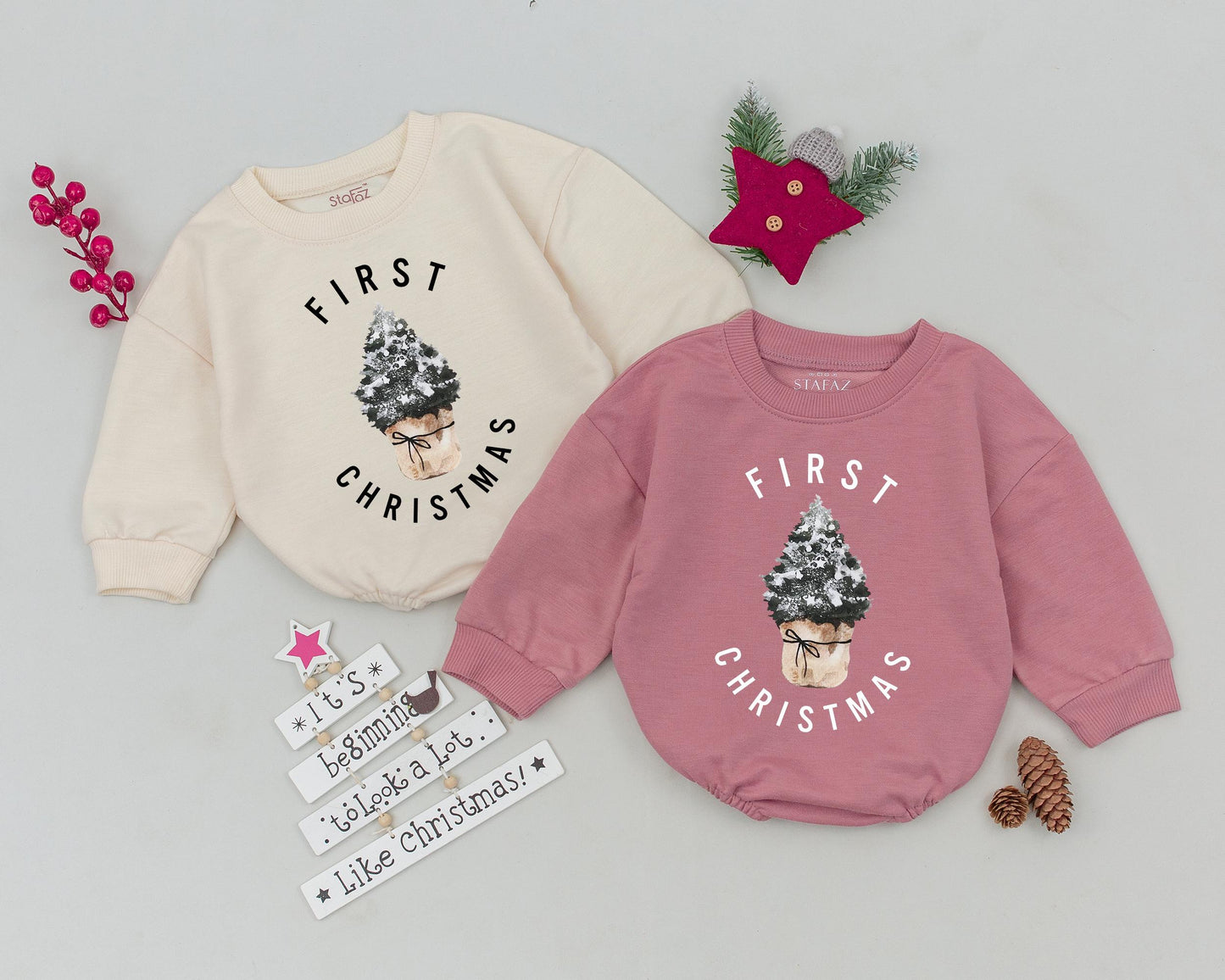 My First Christmas Romper Baby Outfit Classic Christmas Tree Design First Holiday Infant Shower Gift Retro Newborn Coming Home Clothes