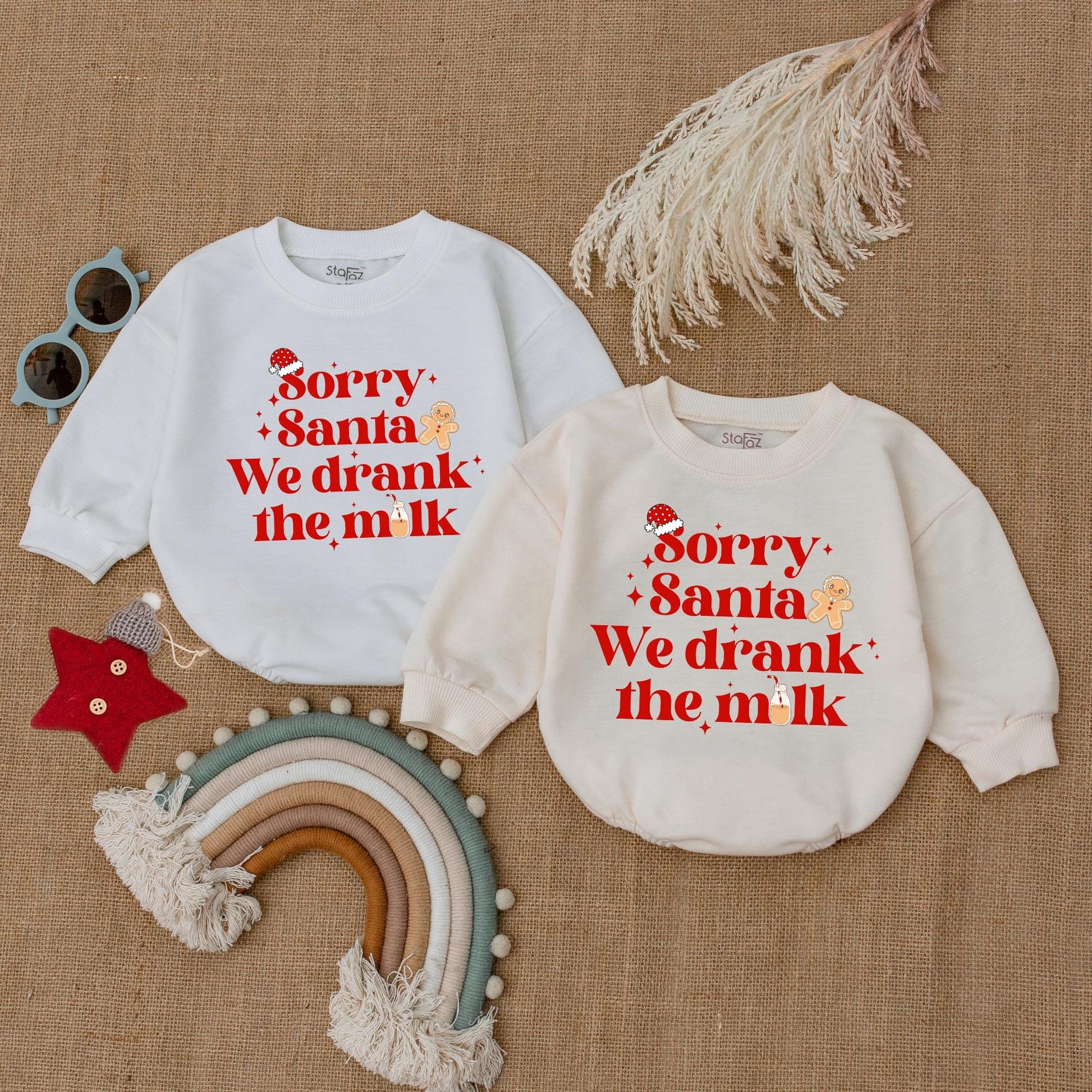 Sorry Santa Drank the Milk Bodysuit Baby's First Christmas Outfit Twin Holiday Romper Cheerful Newborn Clothes Cartoonish Christmas Present Cute Infant 135