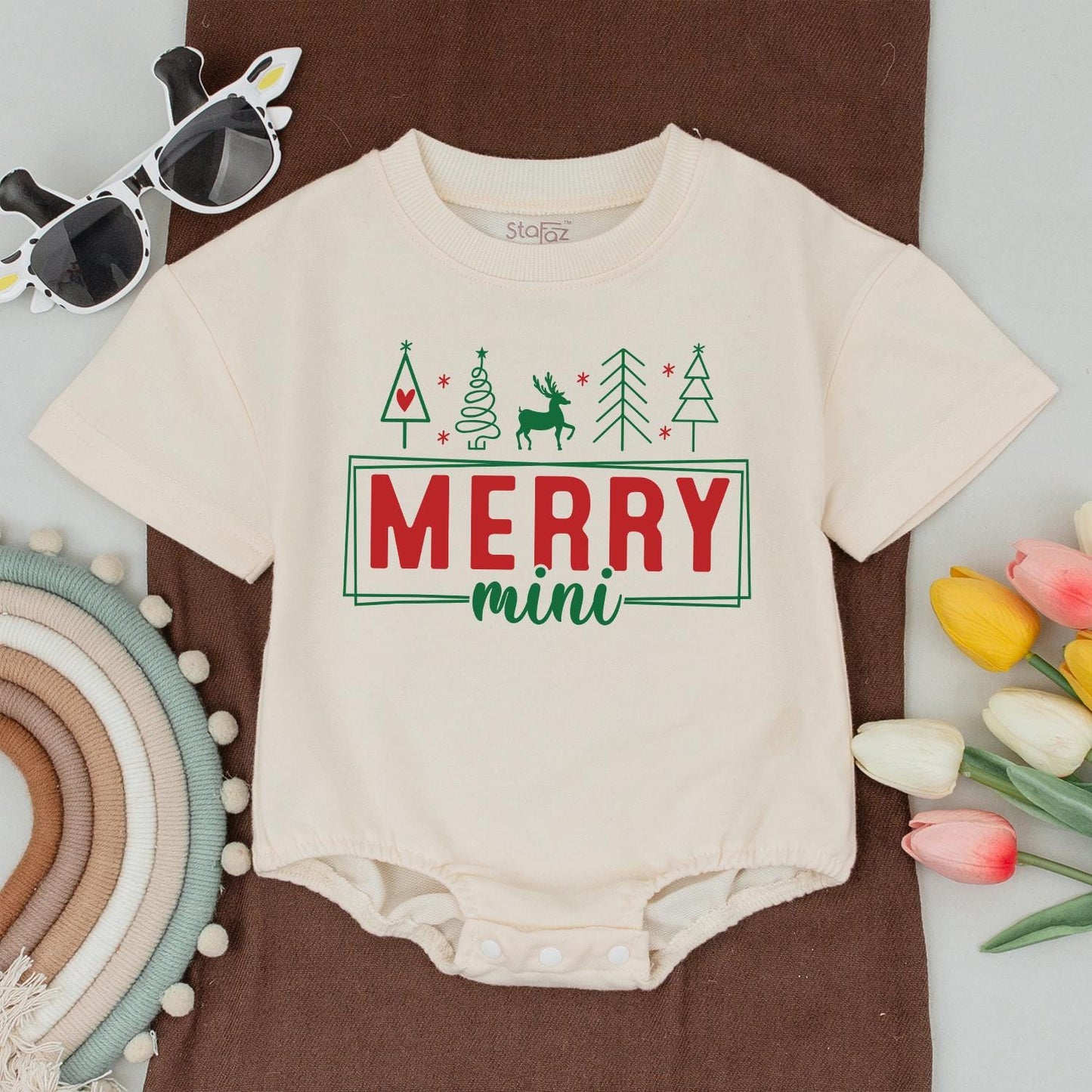 Merry Mama and Mini Christmas T-Shirts, Red and Green Matching Family Outfits for Mom and Boy, Festive Holiday Gift, First Christmas Tee 139 chr