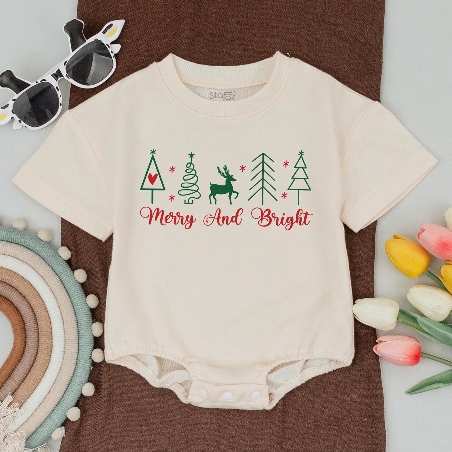 Merry & Bright Christmas Family Matching Shirts, Cute Xmas Trees & Reindeer, Holiday Outfit, Soft Cotton Gift for Her, Mom & Son Party Clothes (137 chars)