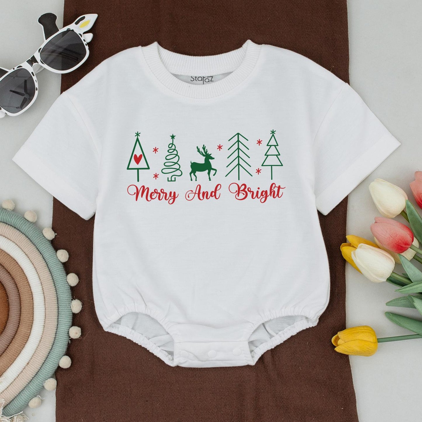 Merry & Bright Christmas Family Matching Shirts, Cute Xmas Trees & Reindeer, Holiday Outfit, Soft Cotton Gift for Her, Mom & Son Party Clothes (137 chars)