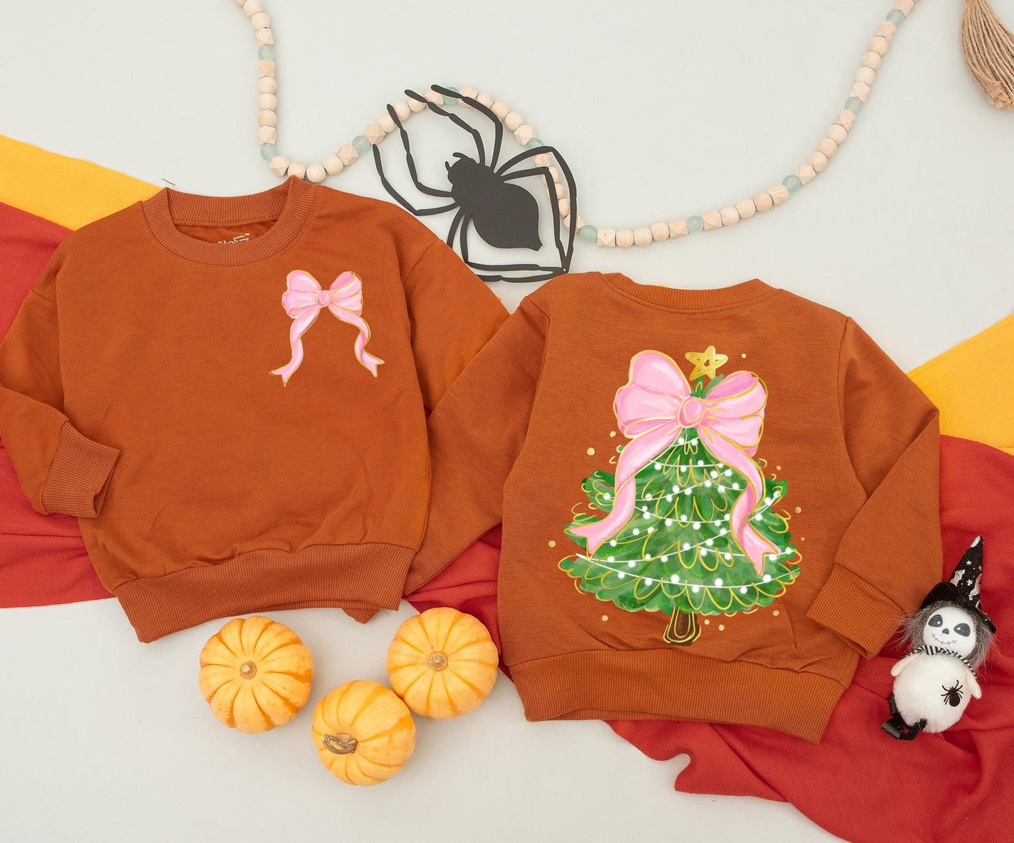 Christmas Bow Tree Sweatshirt Women's Outfit, Festive Holiday Clothing, Cute Coquette Newborn Romper, Baby's 1st Christmas, Mommy and Me Matching Outfit