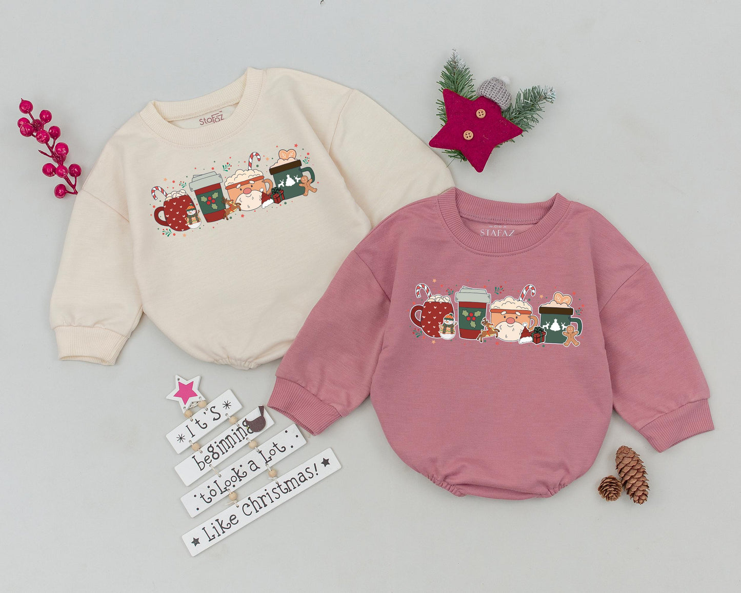 Cute Christmas Coffee Cup Bubble Romper Newborn Baby Outfit Adorable Festive Snowman Gingerbread Reindeer Design Infant Bodysuit Gift
