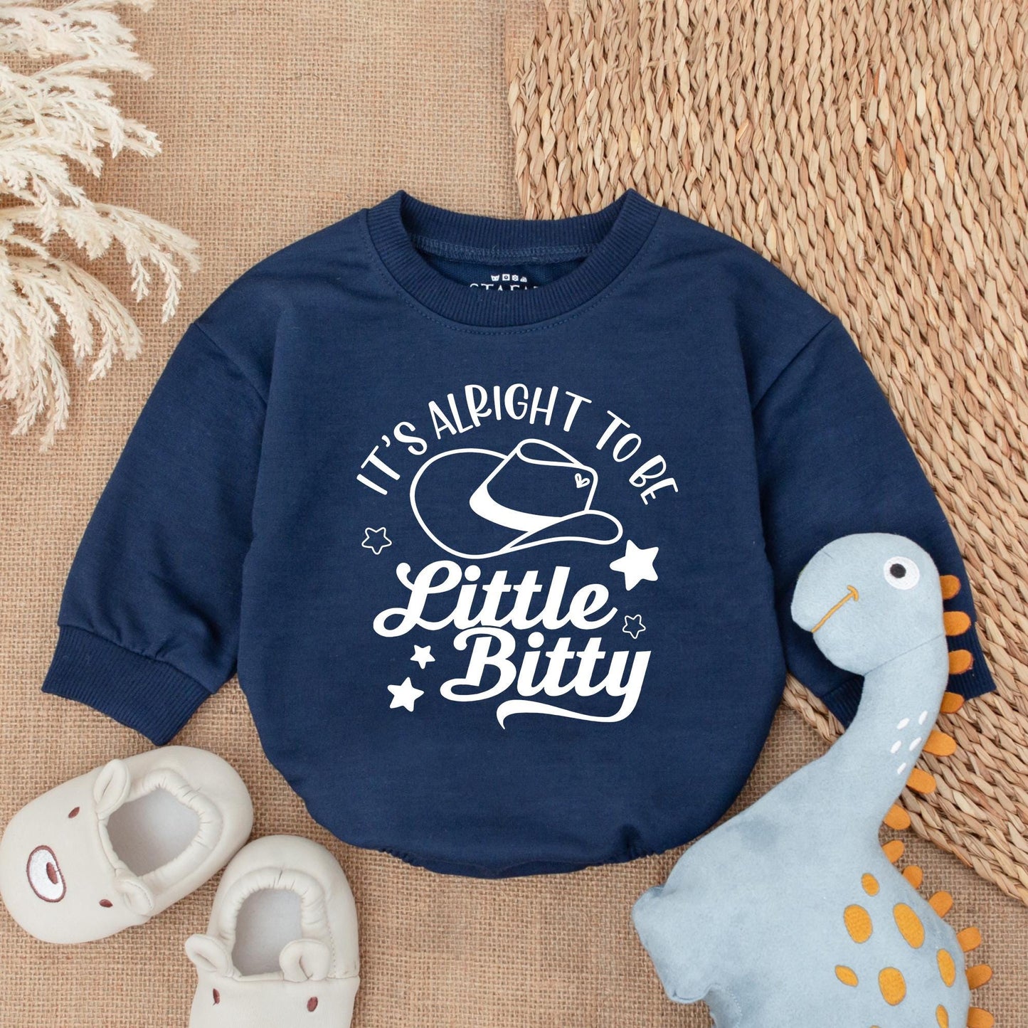 It's Alright To Be Little Bitty Western Baby Romper Sweatshirt Funny Cowboy Bubble Bodysuit Newborn Girl Boy Clothing with Star Design
