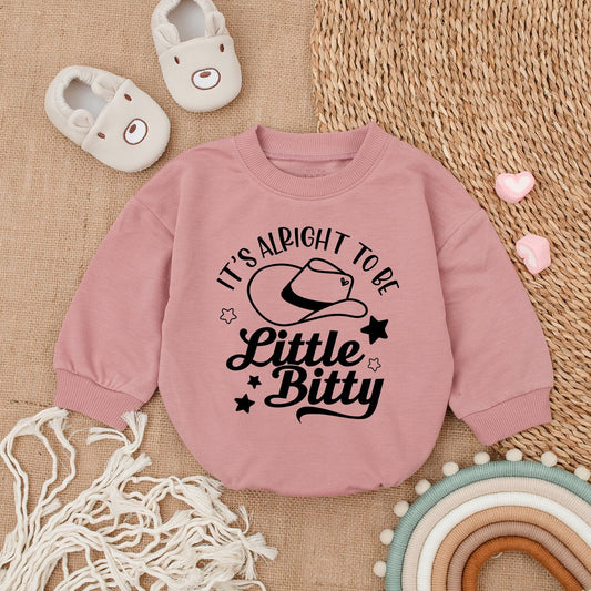 It's Alright To Be Little Bitty Western Baby Romper Sweatshirt Funny Cowboy Bubble Bodysuit Newborn Girl Boy Clothing with Star Design