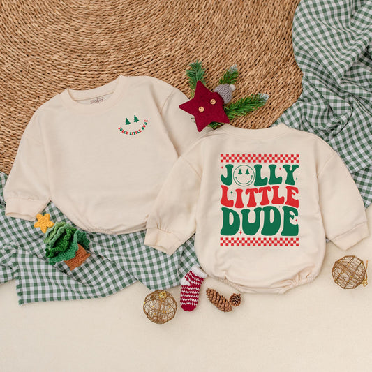 Jolly Little Dude Christmas Romper: Retro Baby Boy Outfit with Checkerboard Fun! Holiday Bodysuit, Winter Clothes, Perfect First Christmas Gift Idea (139)
