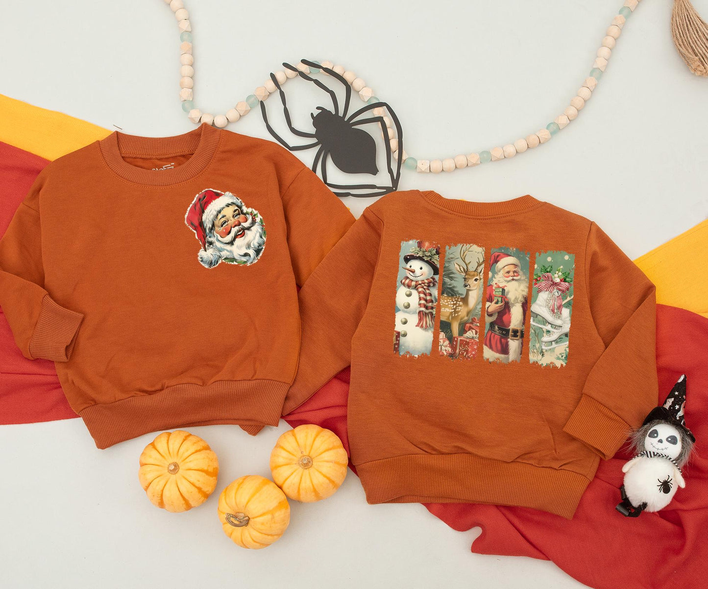 Retro Christmas Family Matching Outfits Vintage Santa Snowman 2-Sided Sweatshirt & Baby Romper Holiday Gifts
