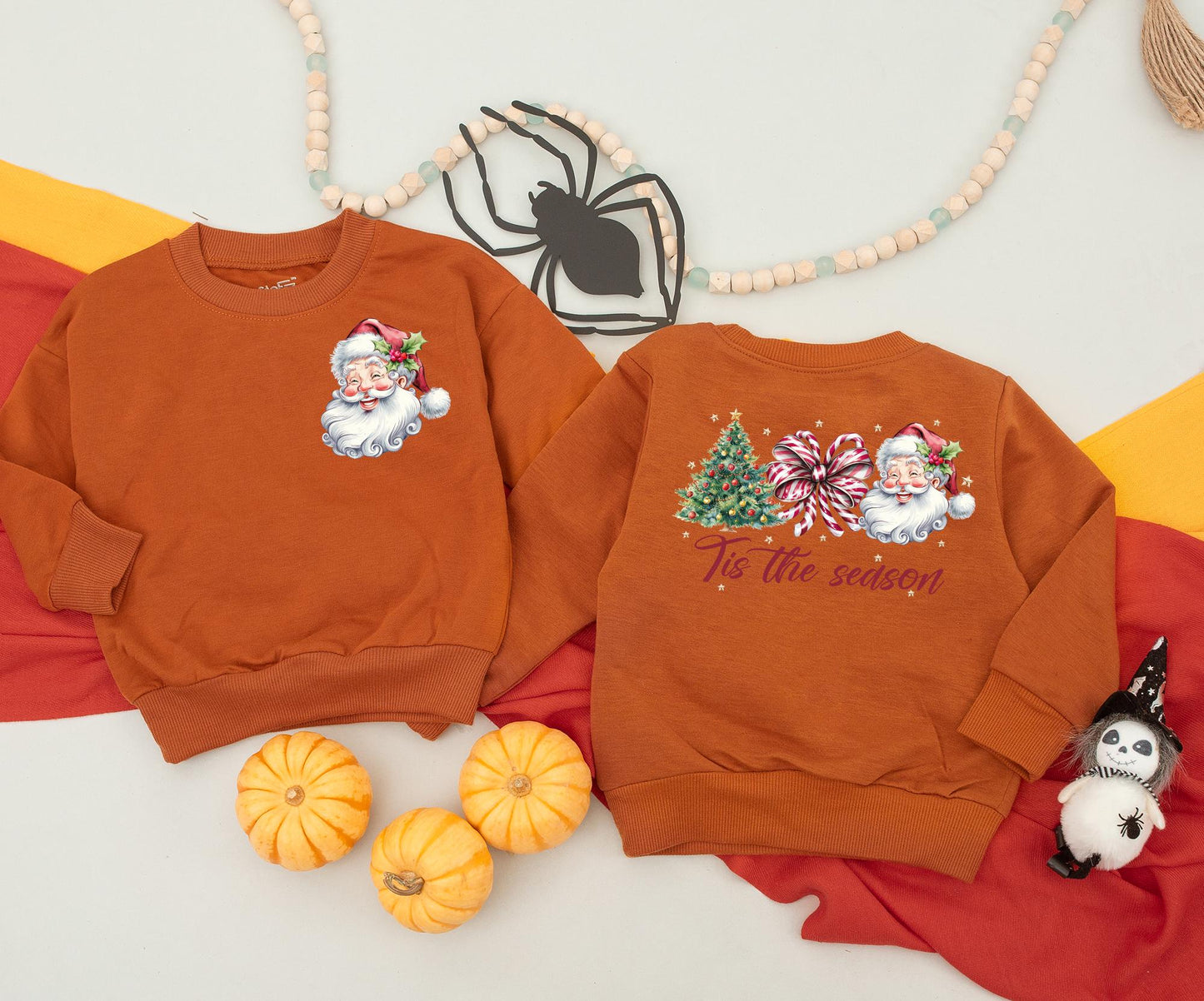 Retro Christmas Family Matching Sweatshirt & Baby Romper Set Classic Santa Claus 'Tis the Season Tree Holiday Outfits