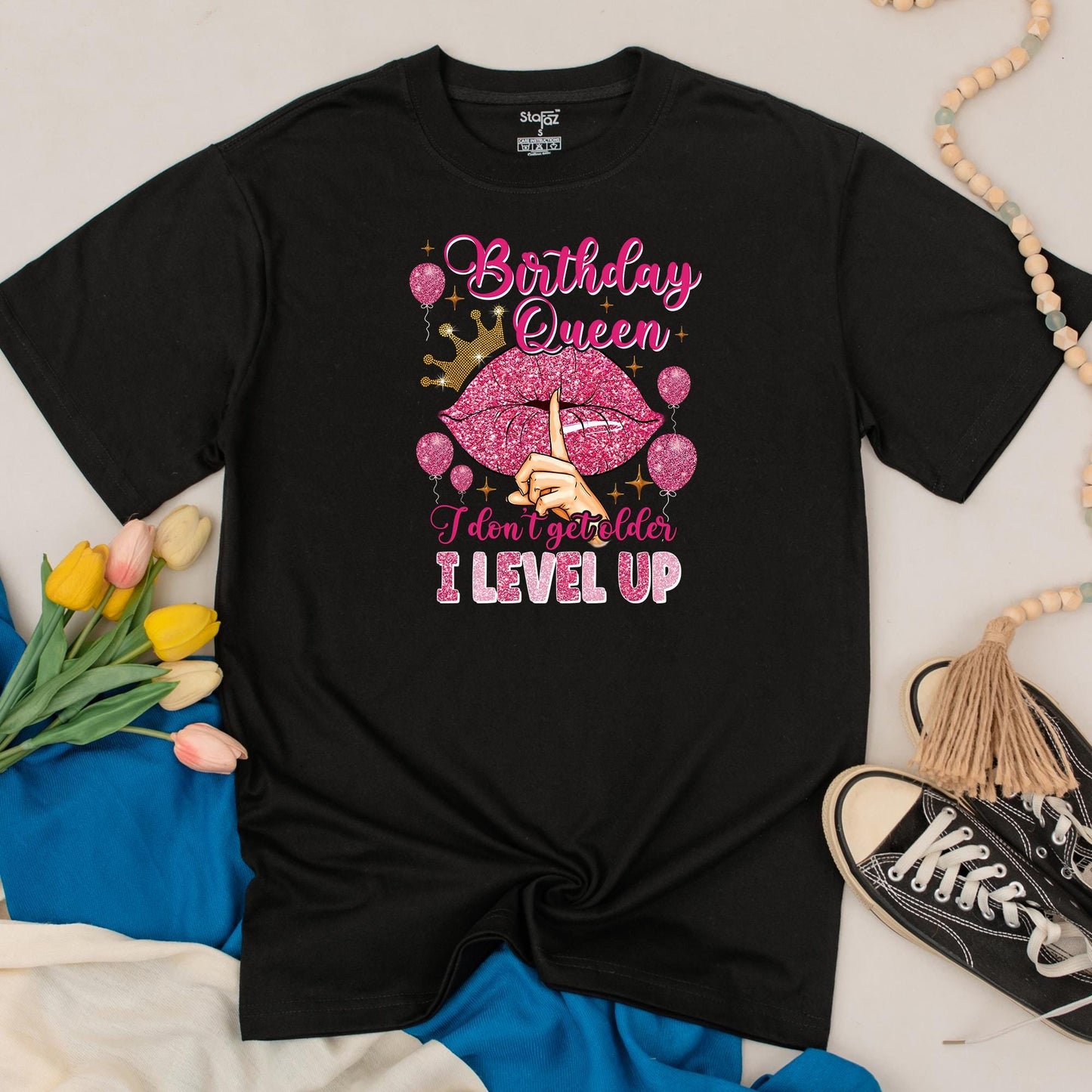 Birthday Queen Rhinestone Sequin Mix Birthday Shirt Women Sparkly Custom Design Tee Gift