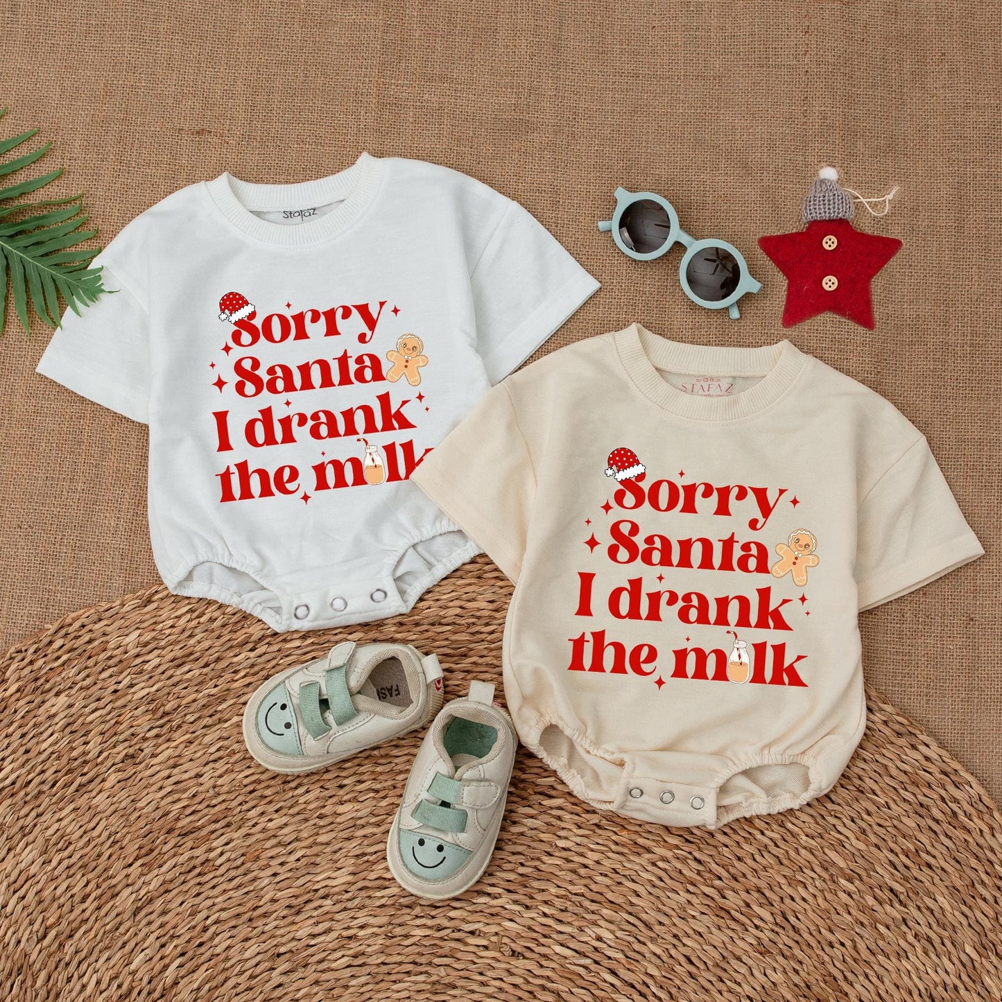 Sorry Santa I Drank The Milk Baby Romper Cute Christmas Bodysuit Festive Holiday Outfit with Santa Hat Gingerbread Man Milk Bottle Cozy Newborn Gift