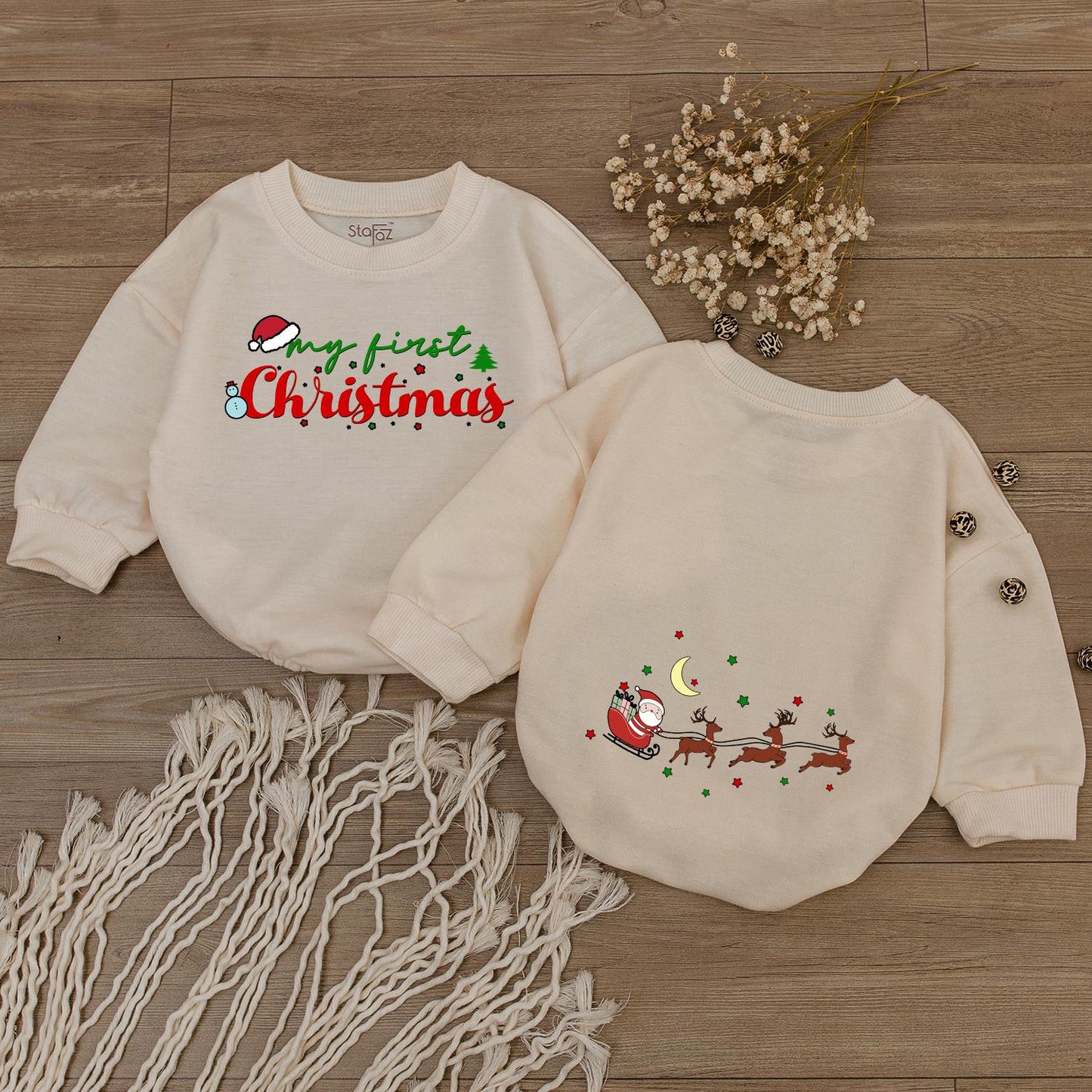My First Christmas Baby Bodysuit Romper Outfit, Cute Santa & Reindeer Design, Holiday Baby Clothes, Festive Infant Outfit 1st Christmas Party 137