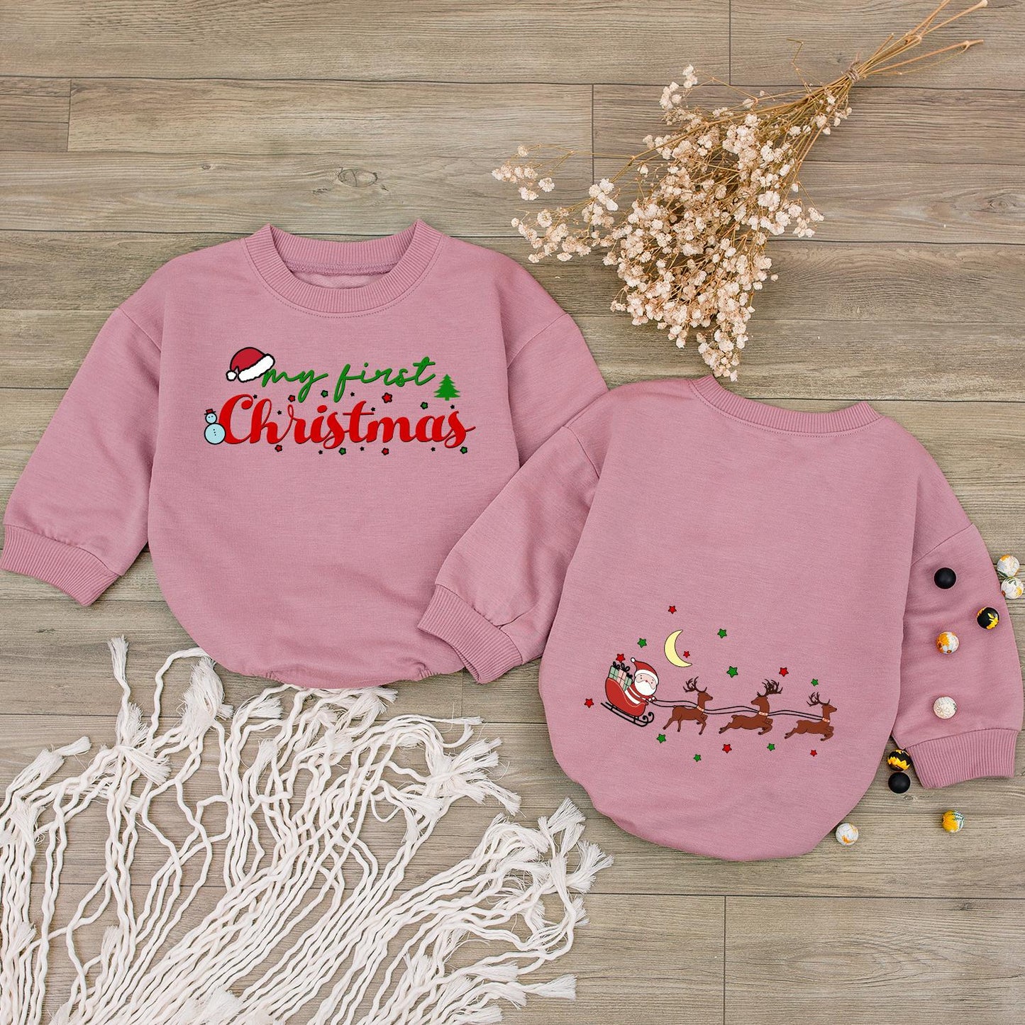 My First Christmas Baby Bodysuit Romper Outfit, Cute Santa & Reindeer Design, Holiday Baby Clothes, Festive Infant Outfit 1st Christmas Party 137