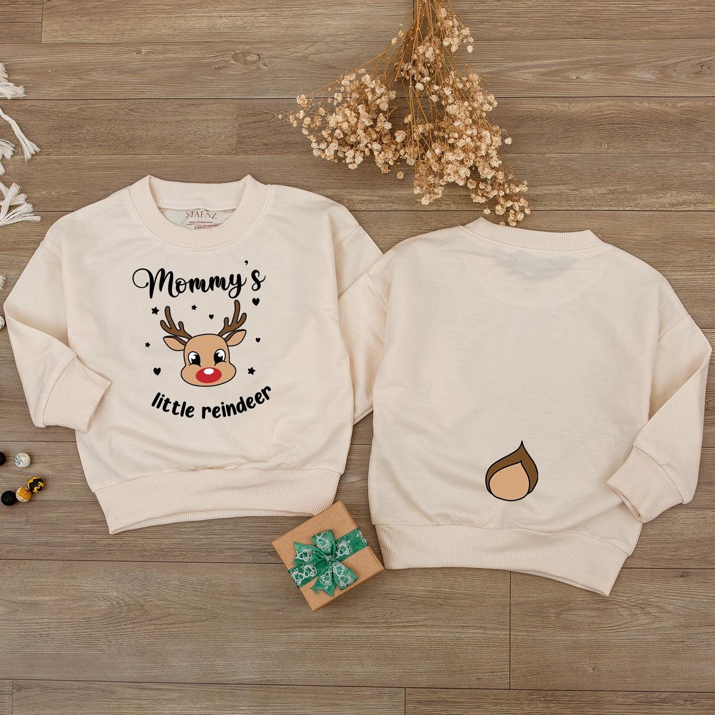Mommy's Little Reindeer Holiday Outfit! Baby Romper & Kids Shirt Set, Cute Christmas Reindeer Face and Tail Design, Matching Family First Christmas Fun 140