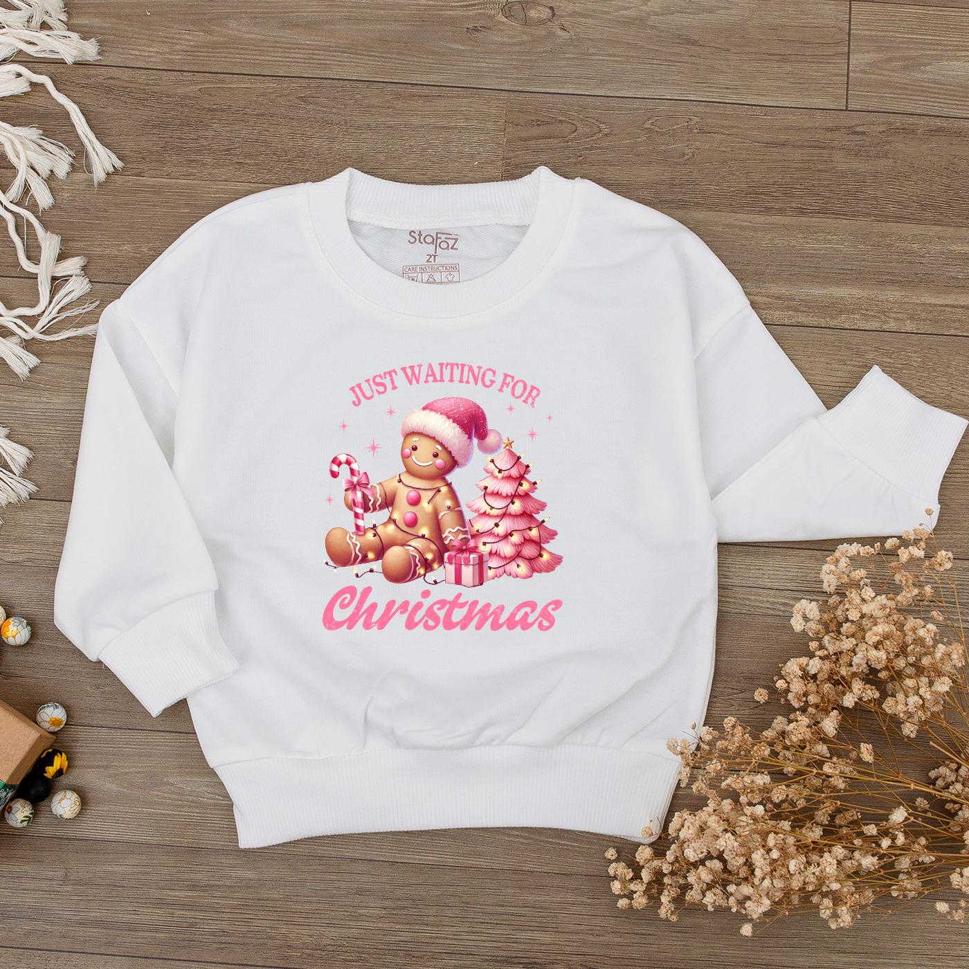 Just Waiting for Christmas Baby Romper, Pink Gingerbread Outfit for Baby Girl, Holiday Clothes Newborn, Festive Gift