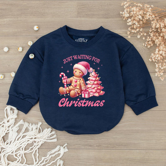 Just Waiting for Christmas Baby Romper, Pink Gingerbread Outfit for Baby Girl, Holiday Clothes Newborn, Festive Gift