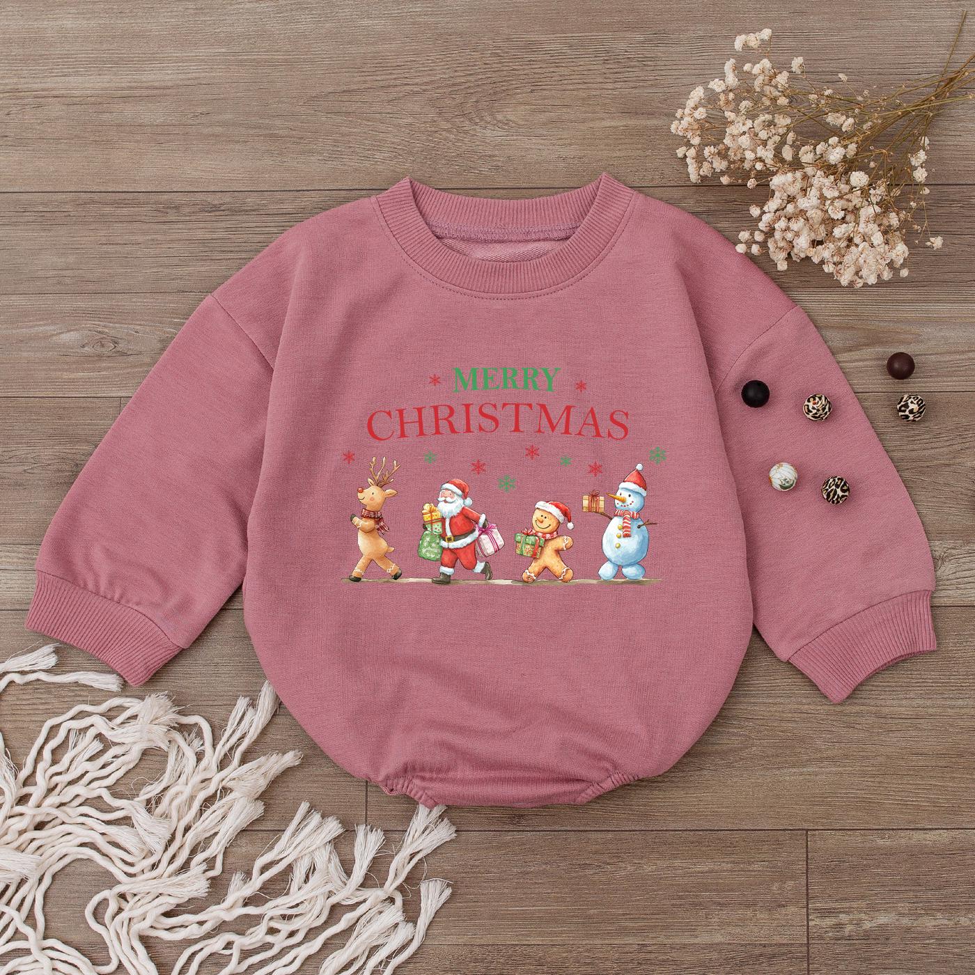 Merry Christmas Baby Romper Outfit! Festive Reindeer Santa 1st Christmas Newborn Gift Set for Baby Girls Boys, Cute Holiday Sweatshirt Kids Clothes
