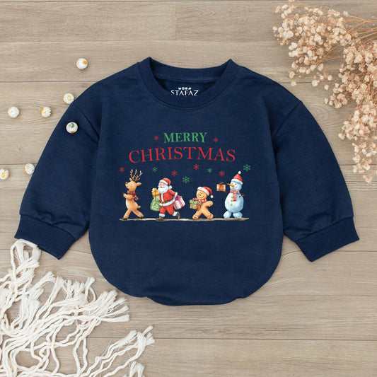 Merry Christmas Baby Romper Outfit! Festive Reindeer Santa 1st Christmas Newborn Gift Set for Baby Girls Boys, Cute Holiday Sweatshirt Kids Clothes