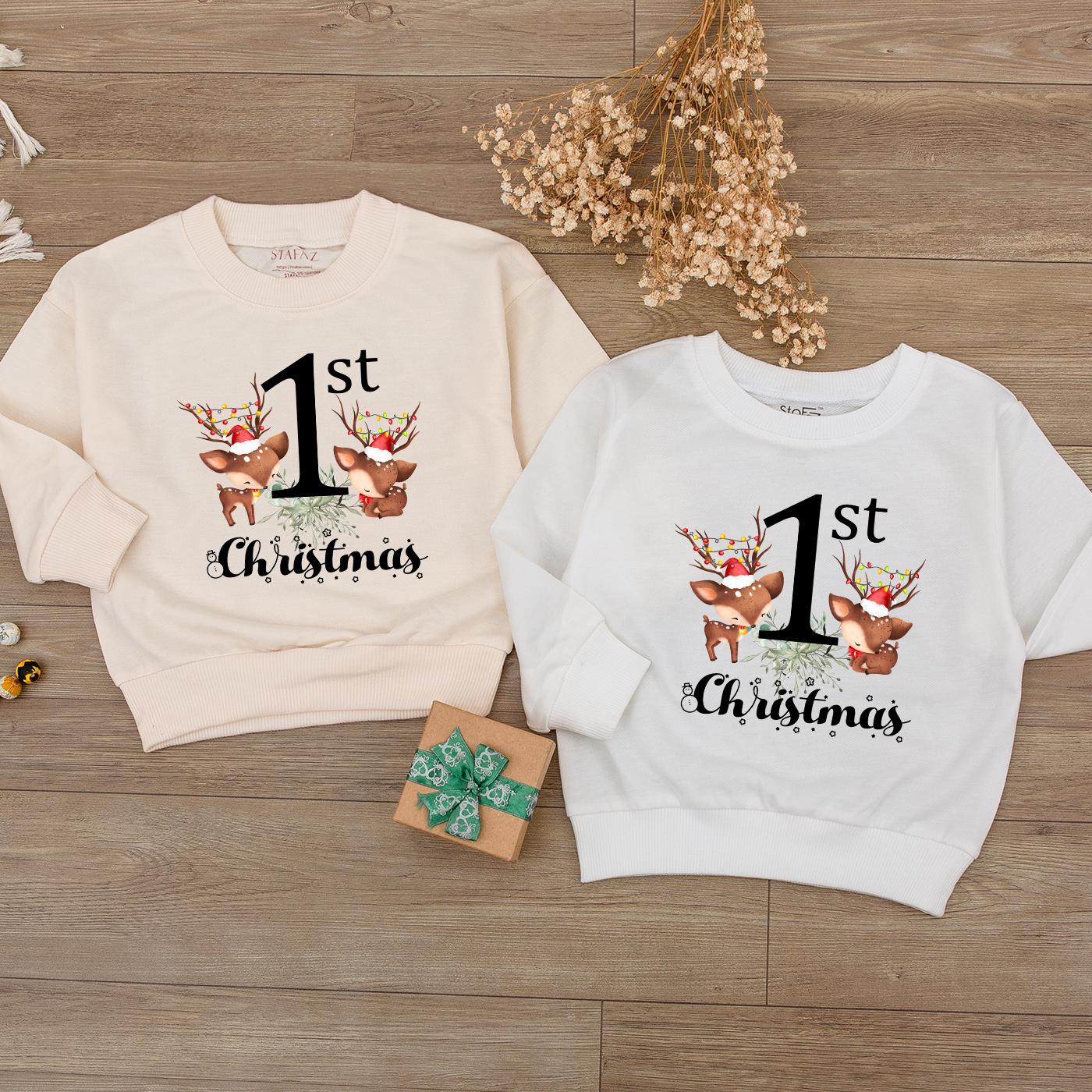1st Christmas Bodysuit Cute Reindeer Baby Outfit My First Christmas Romper Santa Hat Lights Script Christmas Gift for Toddler