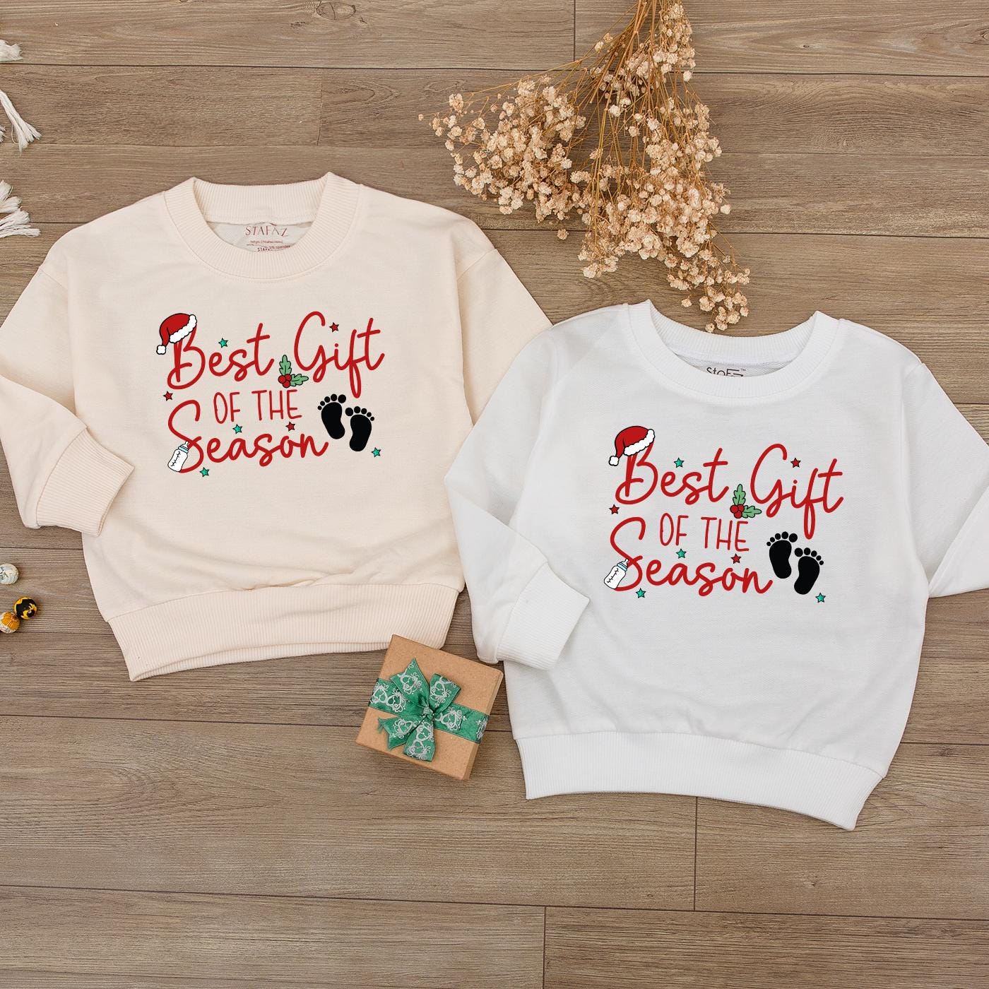 Festive 'Best Gift of the Season' Baby Romper Red Green Santa Hat Holly Baby Shower Gift Newborn Girl Christmas Outfit Stars