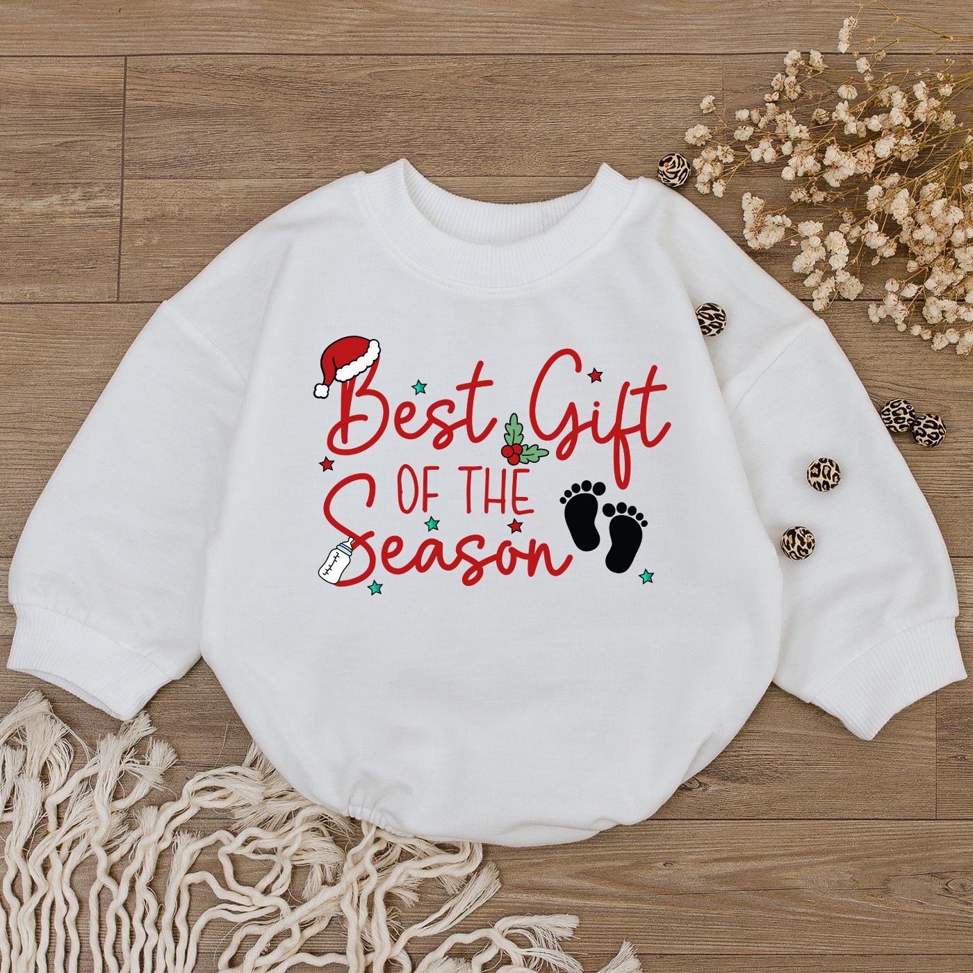 Festive 'Best Gift of the Season' Baby Romper Red Green Santa Hat Holly Baby Shower Gift Newborn Girl Christmas Outfit Stars