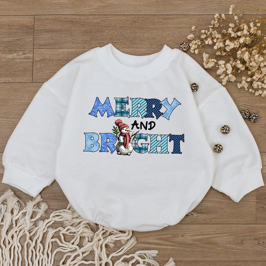 Merry & Bright Christmas Baby Bodysuit Plaid Lettering Snowman Outfit First Christmas Romper Holiday Newborn Clothes Soft Baby Shower Gift 138char