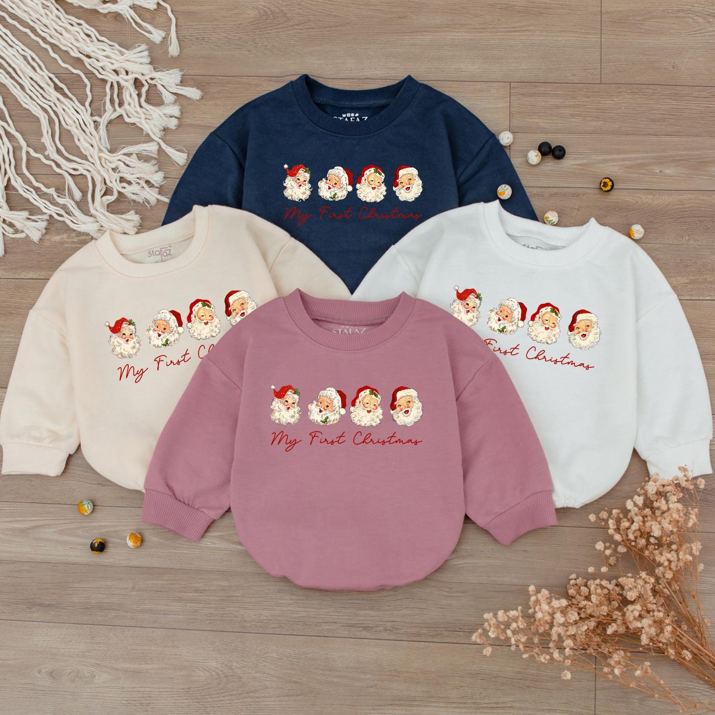 Merry First Christmas Baby Bubble Romper Cute Santa Claus Print Outfit Newborn Gift Boy Girl