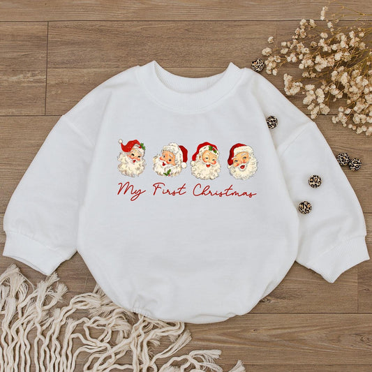 Merry First Christmas Baby Bubble Romper Cute Santa Claus Print Outfit Newborn Gift Boy Girl