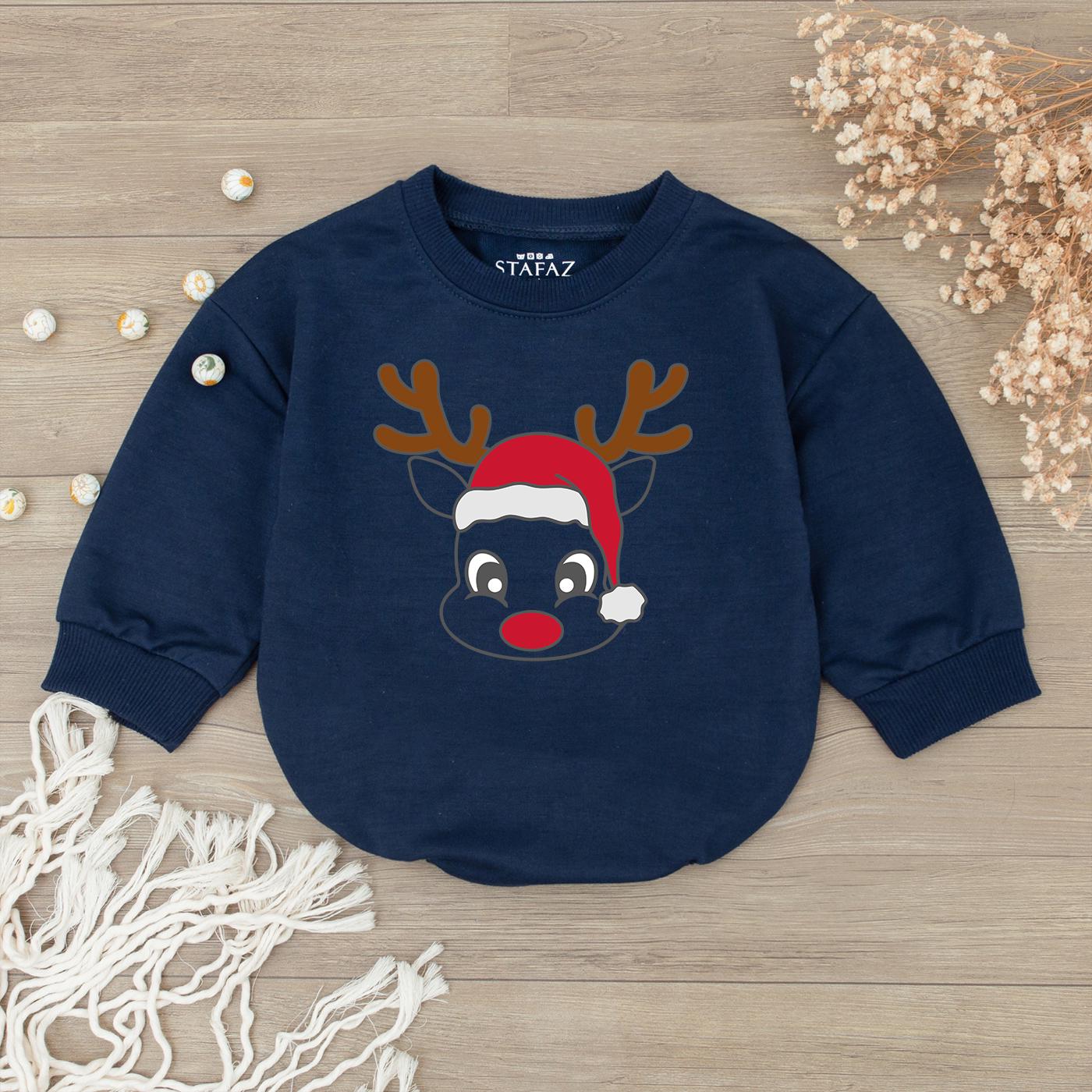 Cute Reindeer Face Baby Romper 1st Christmas Outfit Newborn Girl Xmas Clothes Santa Hat Bodysuit Holiday Shower Gift Long Sleeve Festive Tee Boy 137