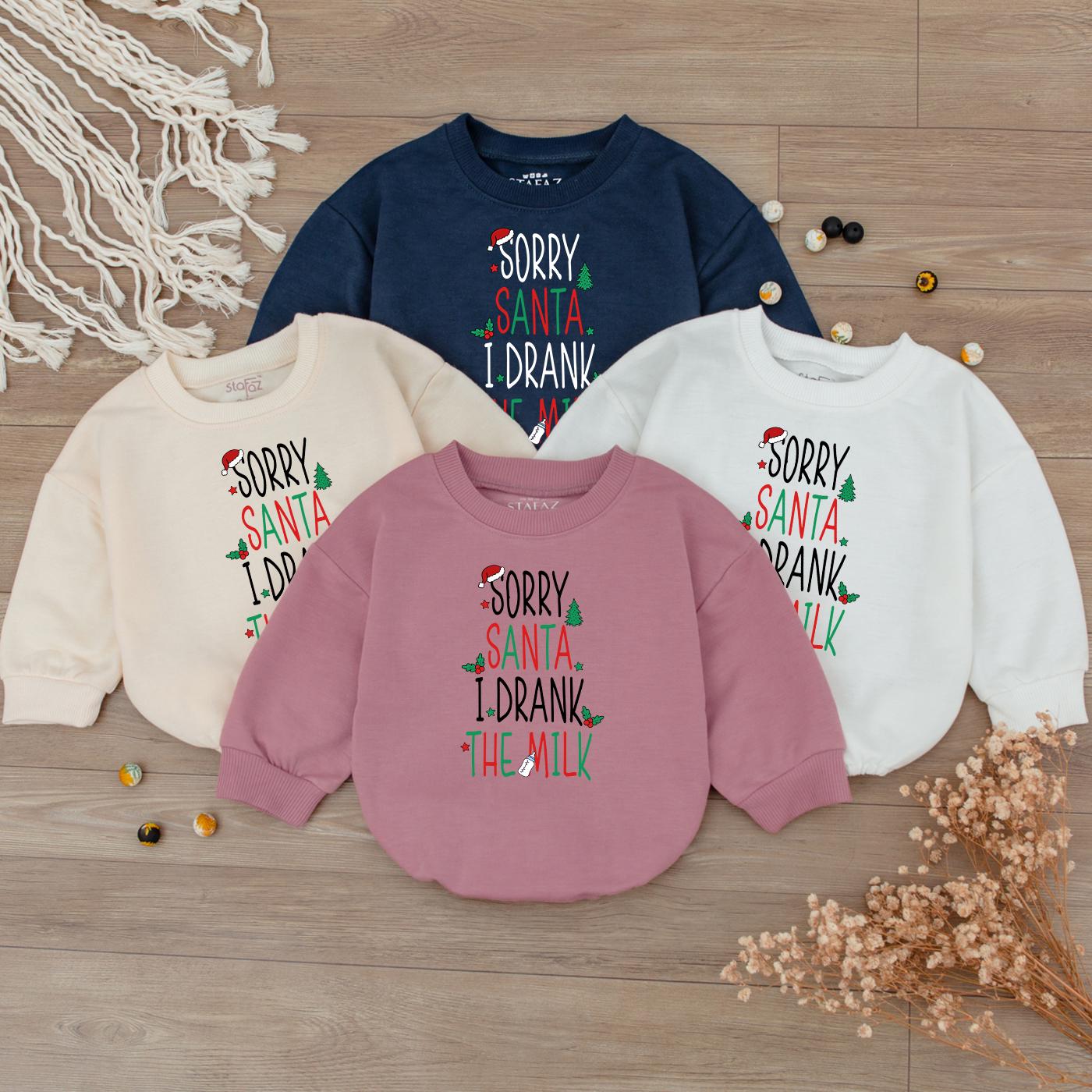 Sorry Santa I Drank The Milk Baby Romper Festive Red Green Christmas Outfit Cute First Christmas Bodysuit Long Sleeve Cozy Clothes