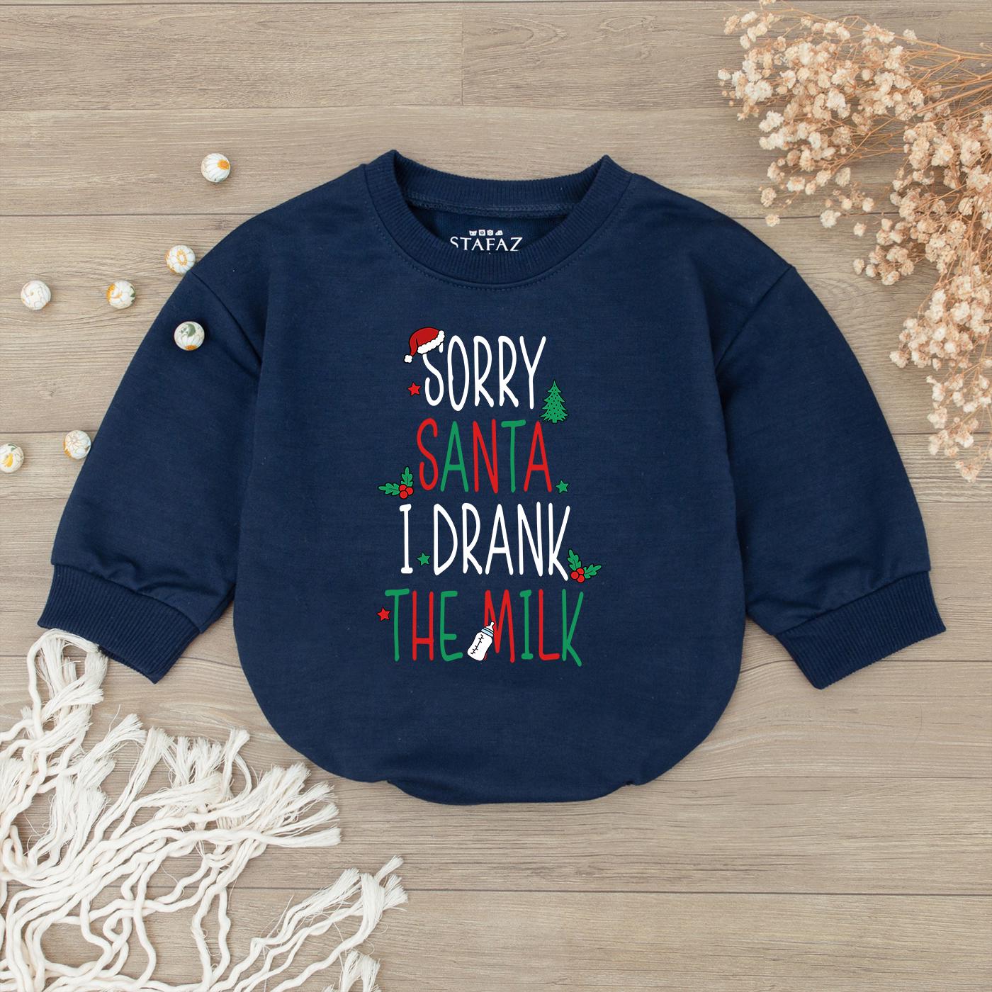 Sorry Santa I Drank The Milk Baby Romper Festive Red Green Christmas Outfit Cute First Christmas Bodysuit Long Sleeve Cozy Clothes