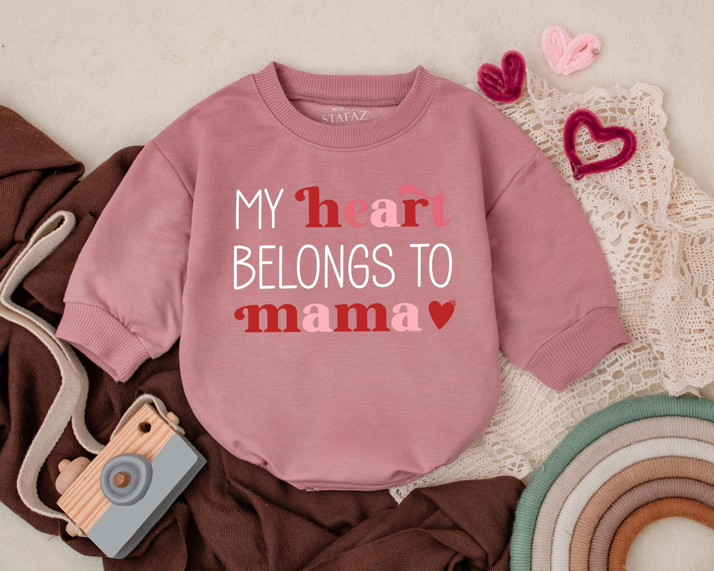 My Heart Belongs To Mama Baby Romper Valentines Outfit Infant Bodysuit Valentines Baby Girl Clothes Kids Valentines Gift