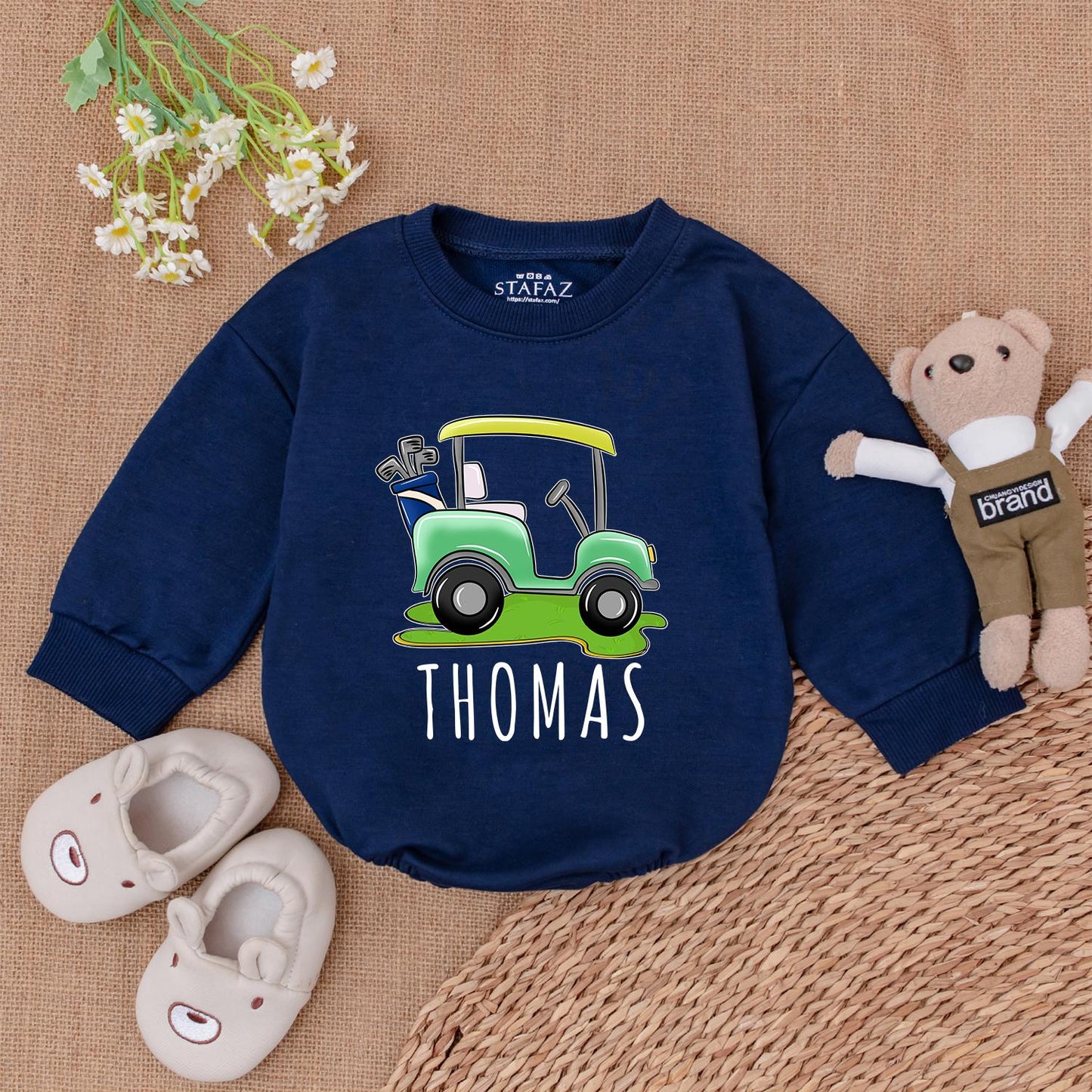 Personalized Future Golfer Romper: Green Golf Cart Bubble Outfit, Daddy's Golfing Buddy, Hole in One Baby Bodysuit, Perfect Newborn Gift, Little Golfer Attire