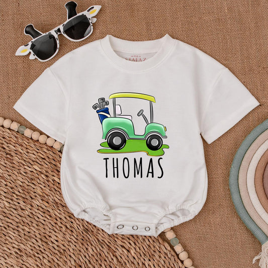 Personalized Future Golfer Romper: Green Golf Cart Bubble Outfit, Daddy's Golfing Buddy, Hole in One Baby Bodysuit, Perfect Newborn Gift, Little Golfer Attire